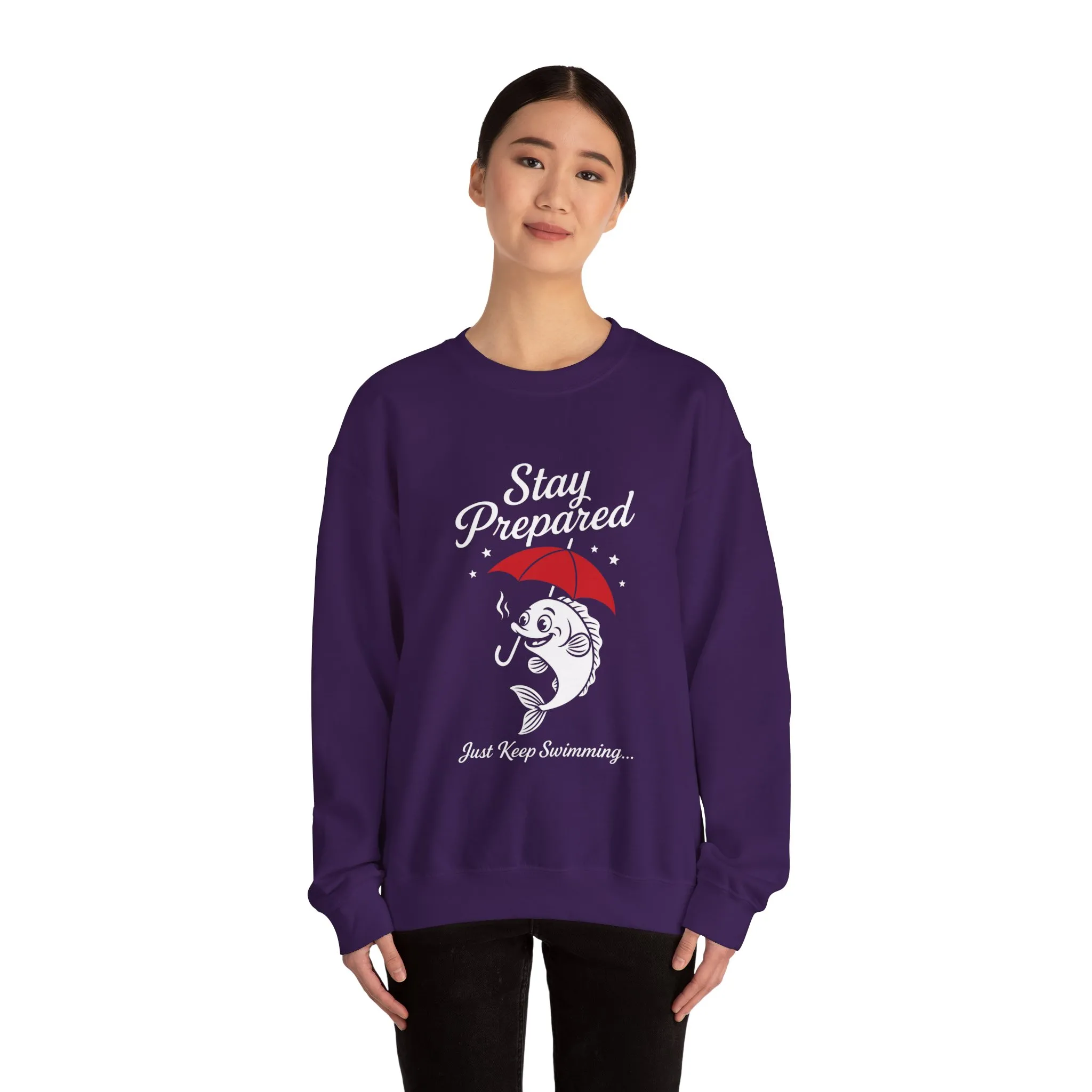 Funny Fish Womens Crewneck Sweatshirt - Stay Prepared Just Keep Swimming Nautical Pullover - Cozy Positive Gift, Fishing Humor - Image 20