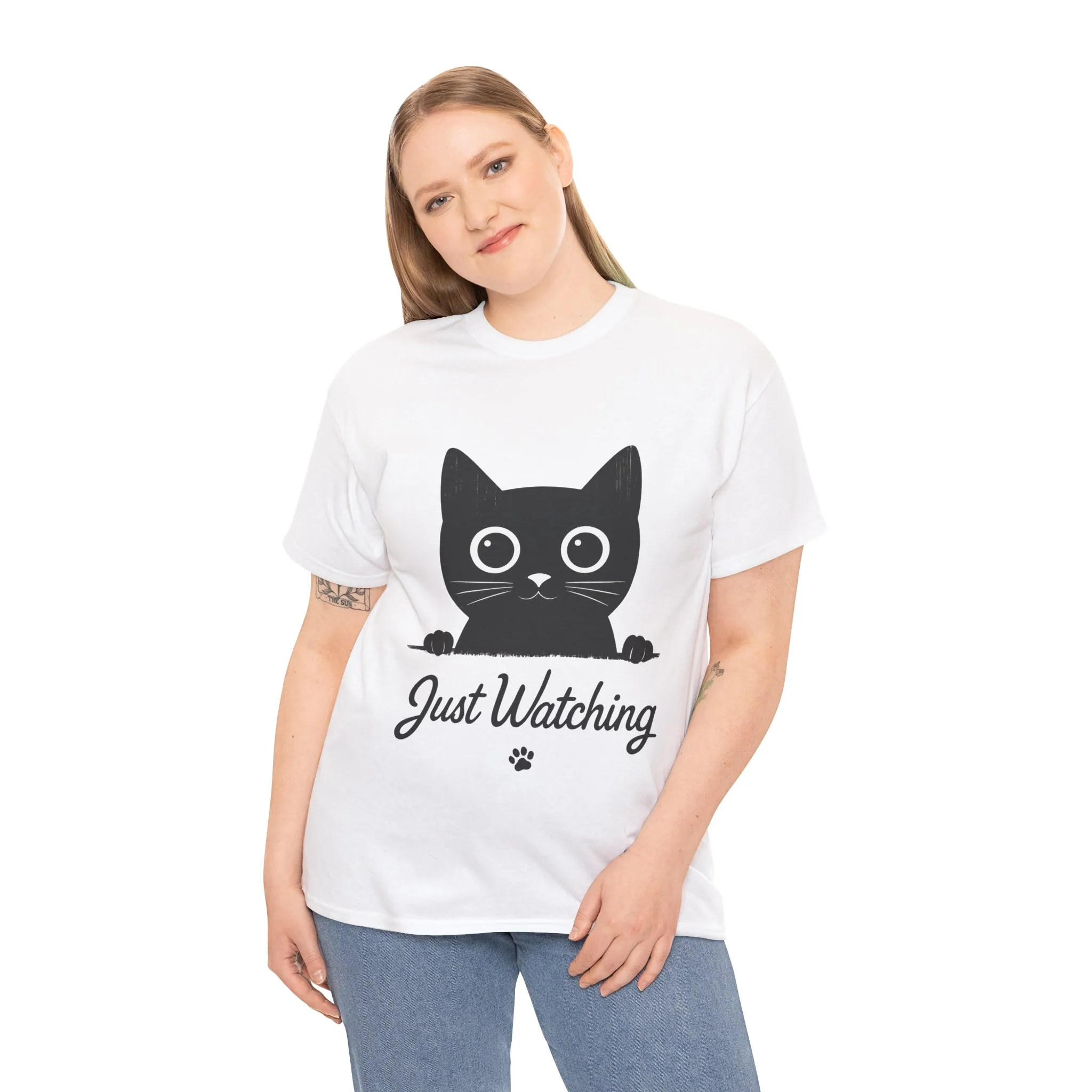 Cute Black Cat Shirt for Women - Just Watching Minimalist Kitty Tee - Funny Cat Lover Gift, Funny Pet Lover Gift, Animal Lover Tee - Image 3