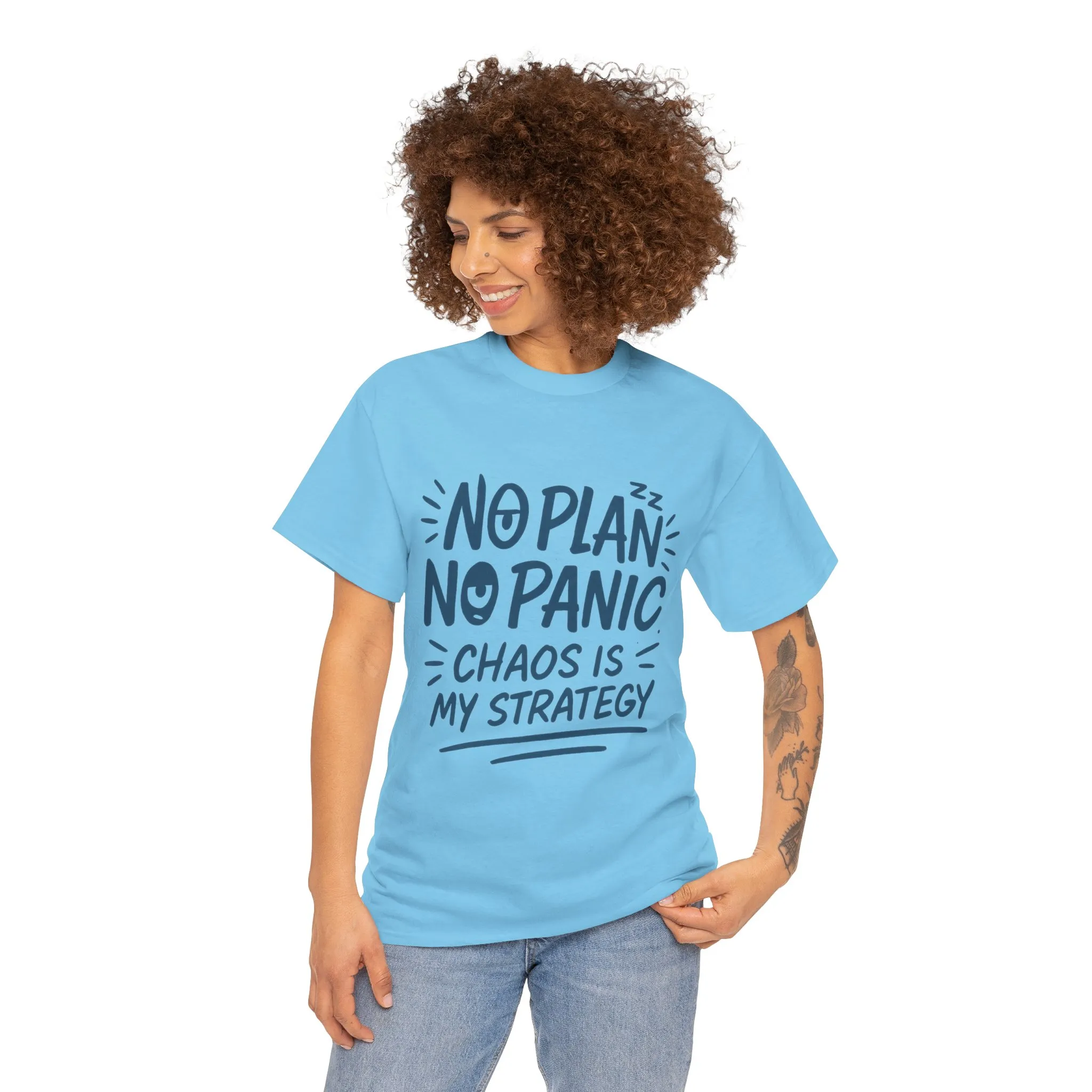 Funny Chaos Strategy T-Shirt, No Plan No Panic Quote Shirt, Cute Tee for Women, Humorous Gift Idea, Casual Relaxed Fit Top - Image 17