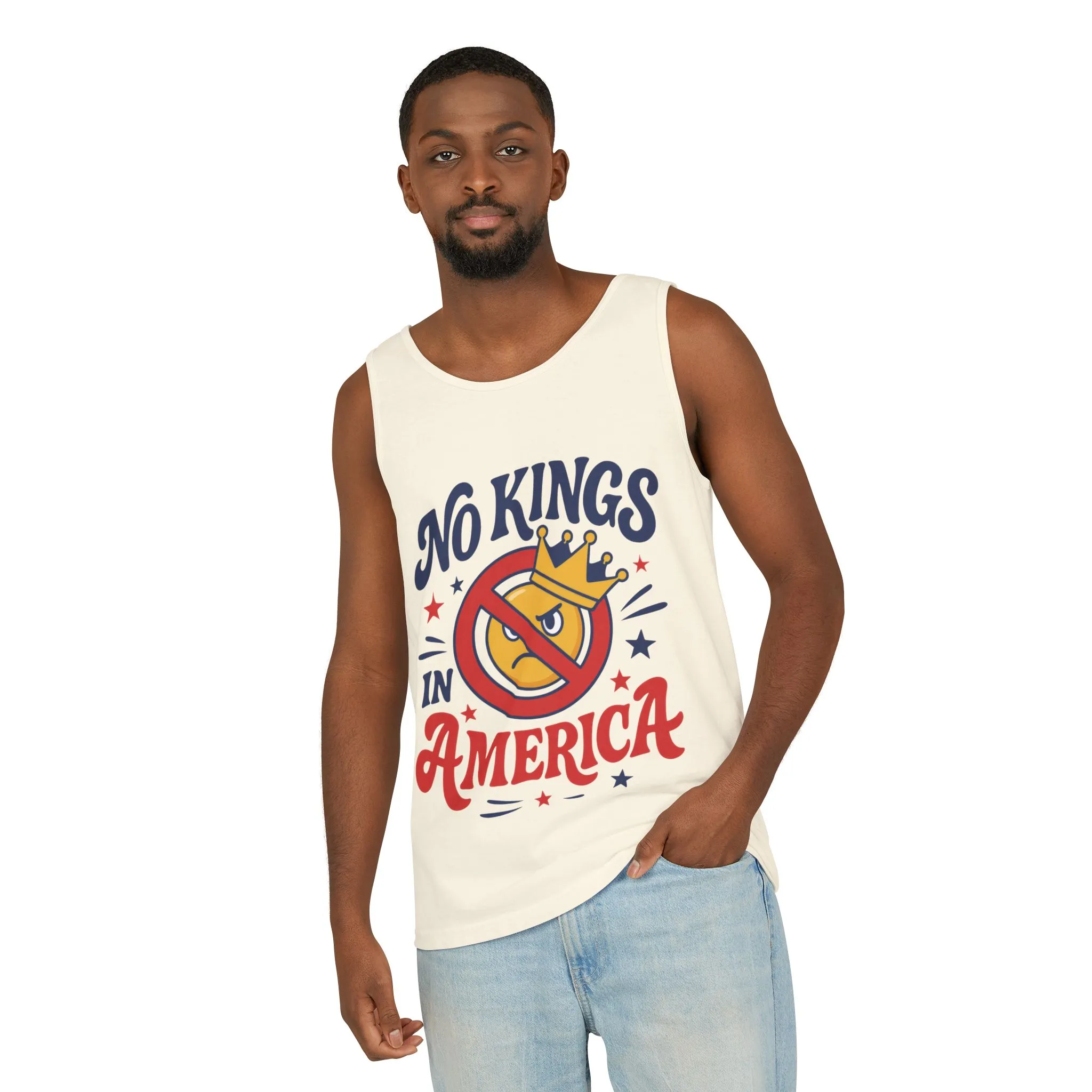 No Kings in America Tank Top - Funny Patriotic Anti Monarchy Sleeveless Shirt - USA Freedom Top, Unisex Summer Apparel, USA Independence Day - Image 6