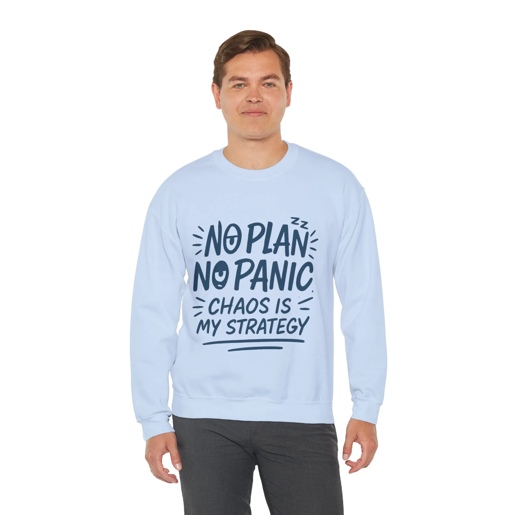 Funny Chaos Strategy Mens Sweatshirt, No Plan No Panic Quote, Cozy Relaxed Fit Pullover, Humorous Gift for Him, Unisex Style - Image 21