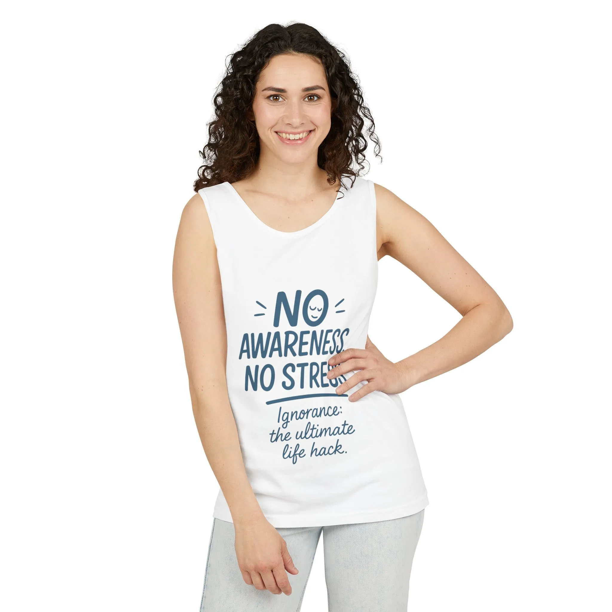 Womens No Awareness Racerback Tank Top, Funny No Stress Quote, Ignorance Life Hack, Workout Sleeveless Shirt, Motivational Shirt, Yoga - Image 4