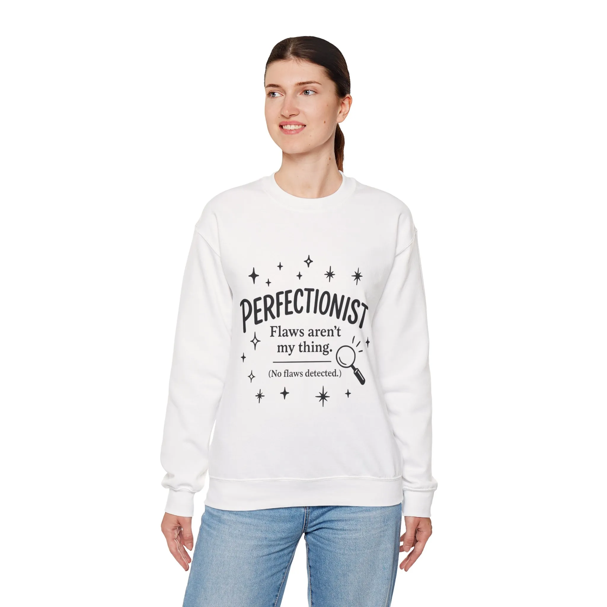 Womens Perfectionist Sweatshirt, Funny Clean Design with Stars, No Flaws Detected Quote Pullover, Minimalist Cozy Gift for Her - Image 6