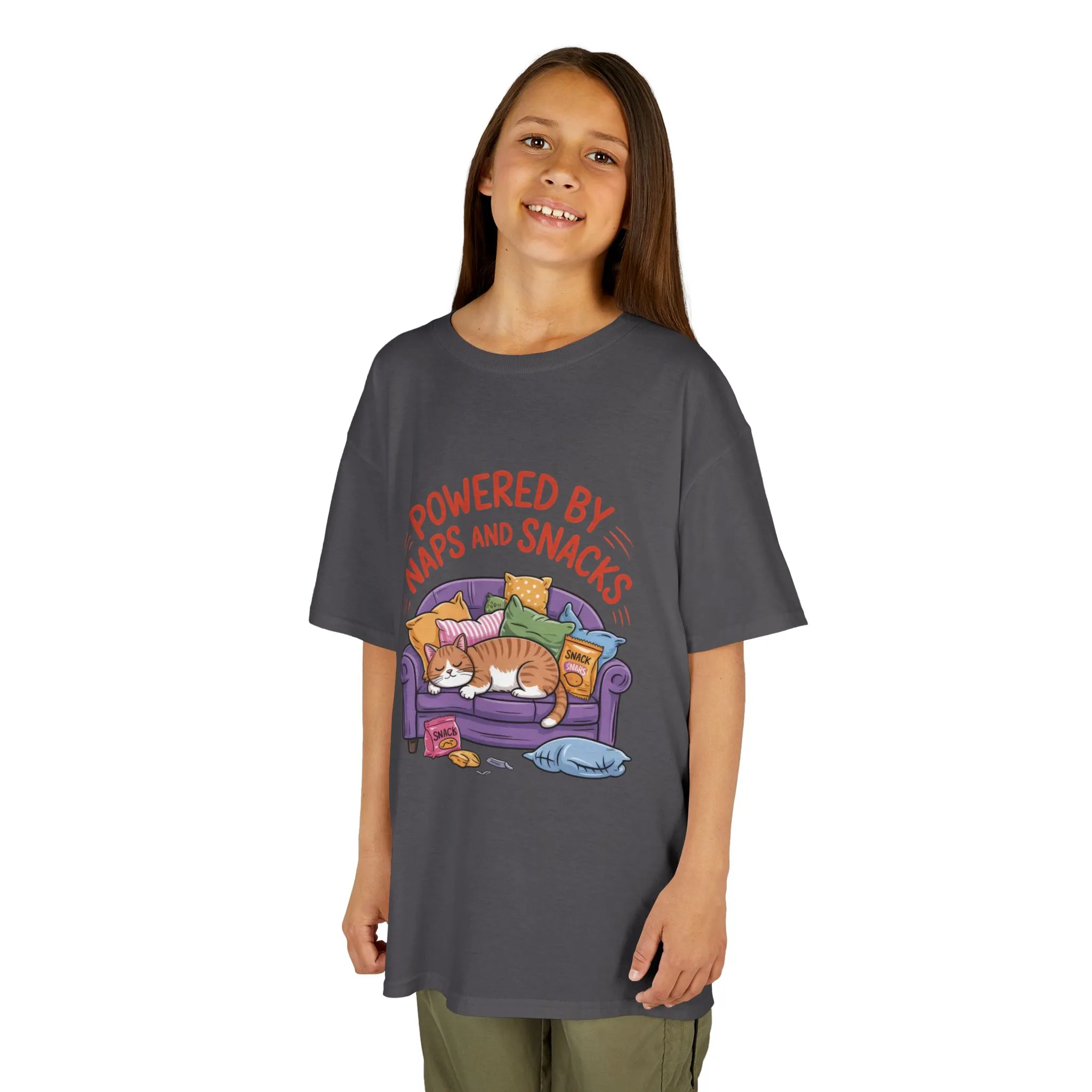 Kids Powered by Naps and Snacks Tee, Funny Kids T-Shirt, Cat Lover Gift, Birthday Present, Cute Cotton Tee, Everyday Wear - Image 2