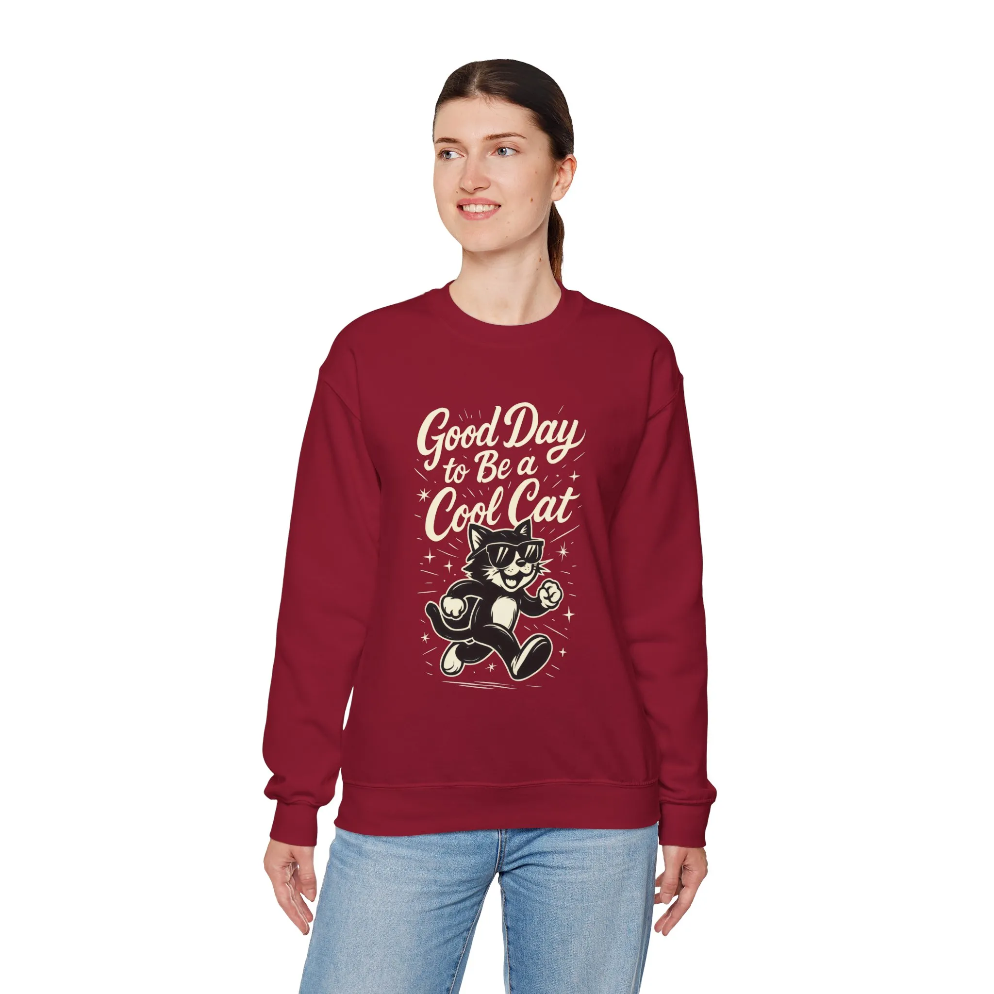 Funny Cool Cat Womens Crewneck Sweatshirt - Good Day to Be a Cool Cat Retro Kitty Pullover - Cute Cat Lover Sweater - Image 27