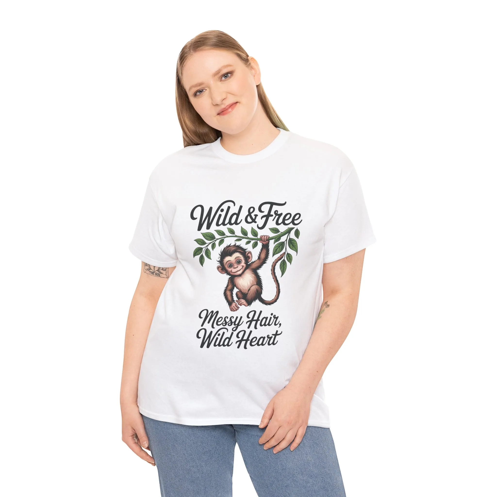 Wild & Free Monkey Shirt, Messy Hair Wild Heart Womens Tee, Cute Jungle Animal T-Shirt, Boho Adventure Graphic, Fun Nature Lover Gift - Image 6