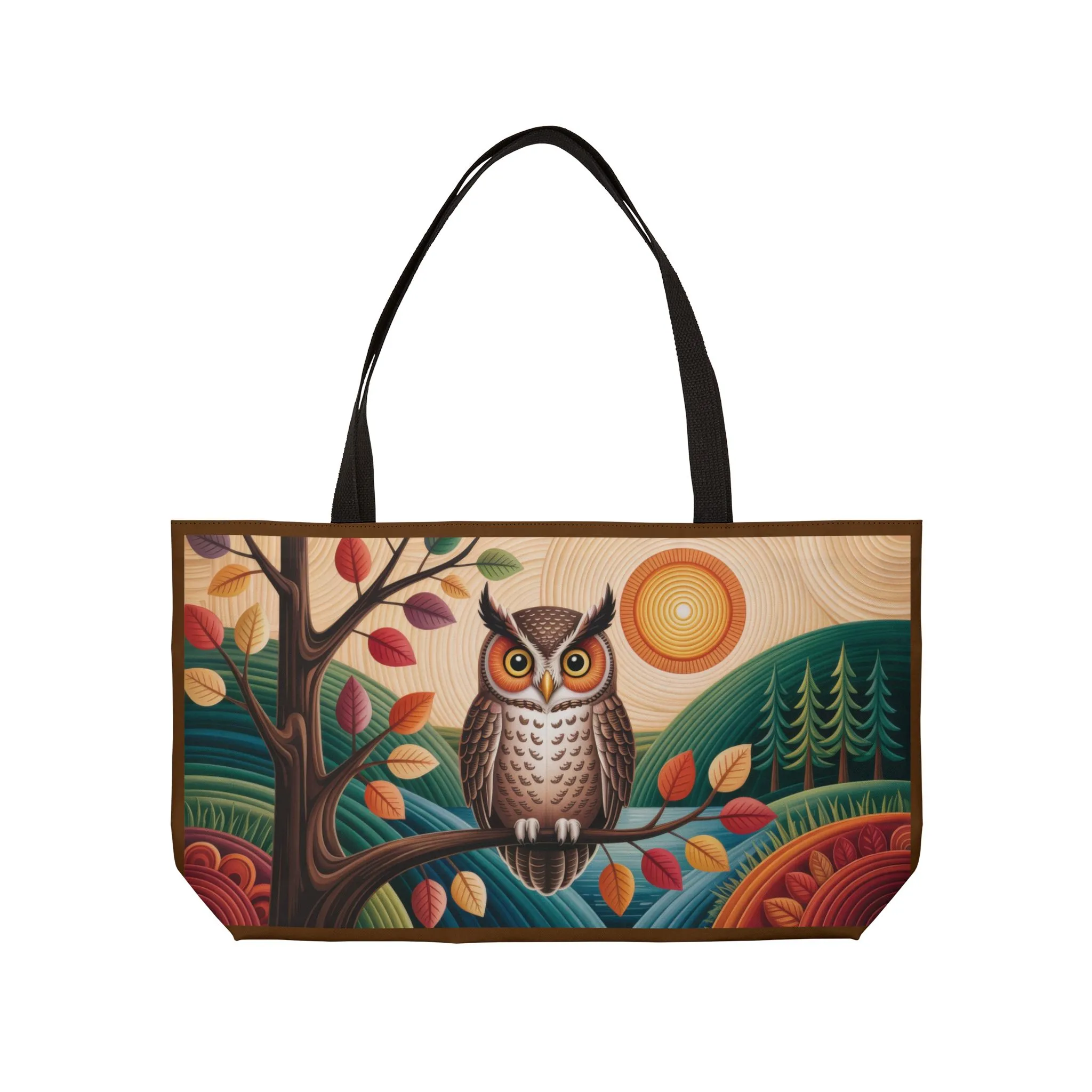 Owl Weekender Bag, Autumn Forest Art Tote, Large Travel Bag with Colorful Fall Leaves, Boho Woodland Gift, Beach Bag - Image 2