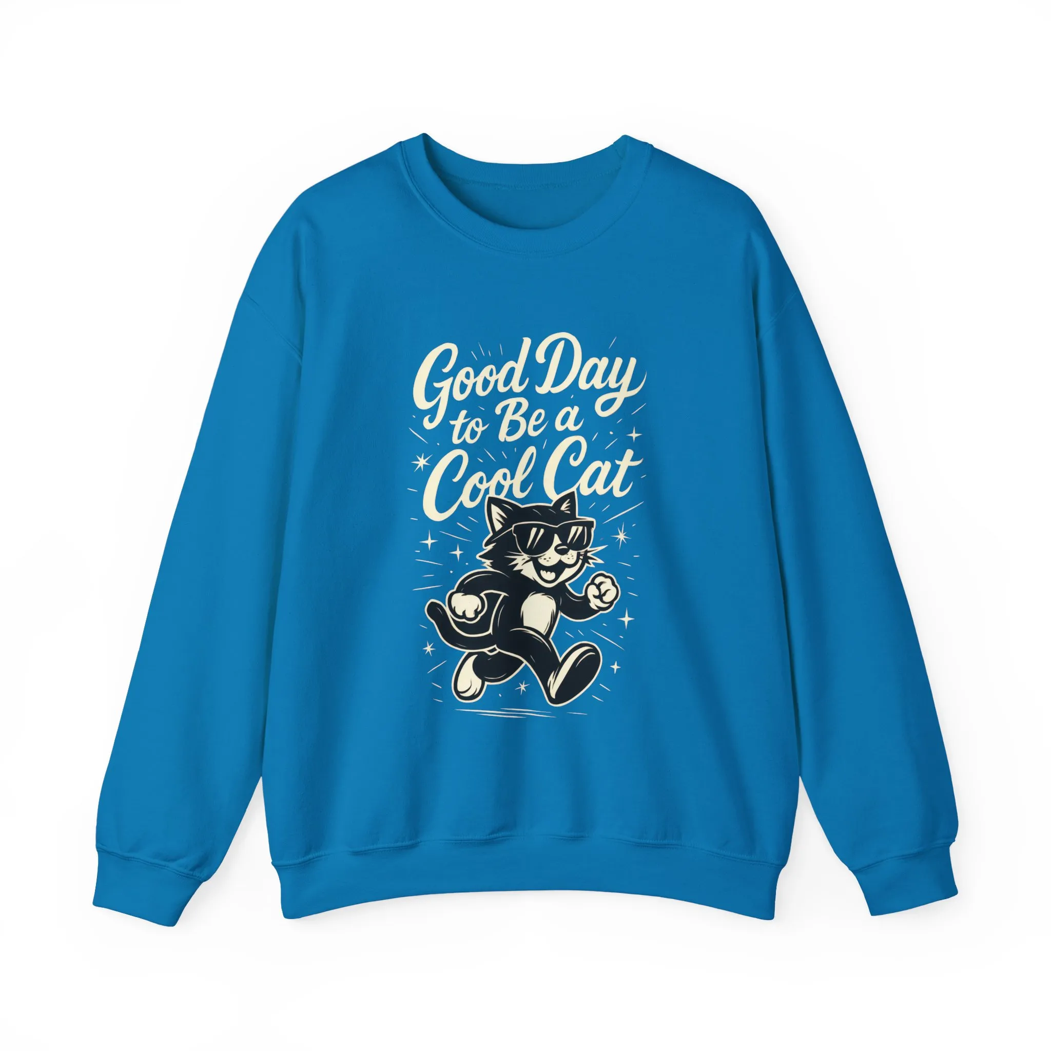 Funny Cool Cat Womens Crewneck Sweatshirt - Good Day to Be a Cool Cat Retro Kitty Pullover - Cute Cat Lover Sweater - Image 7