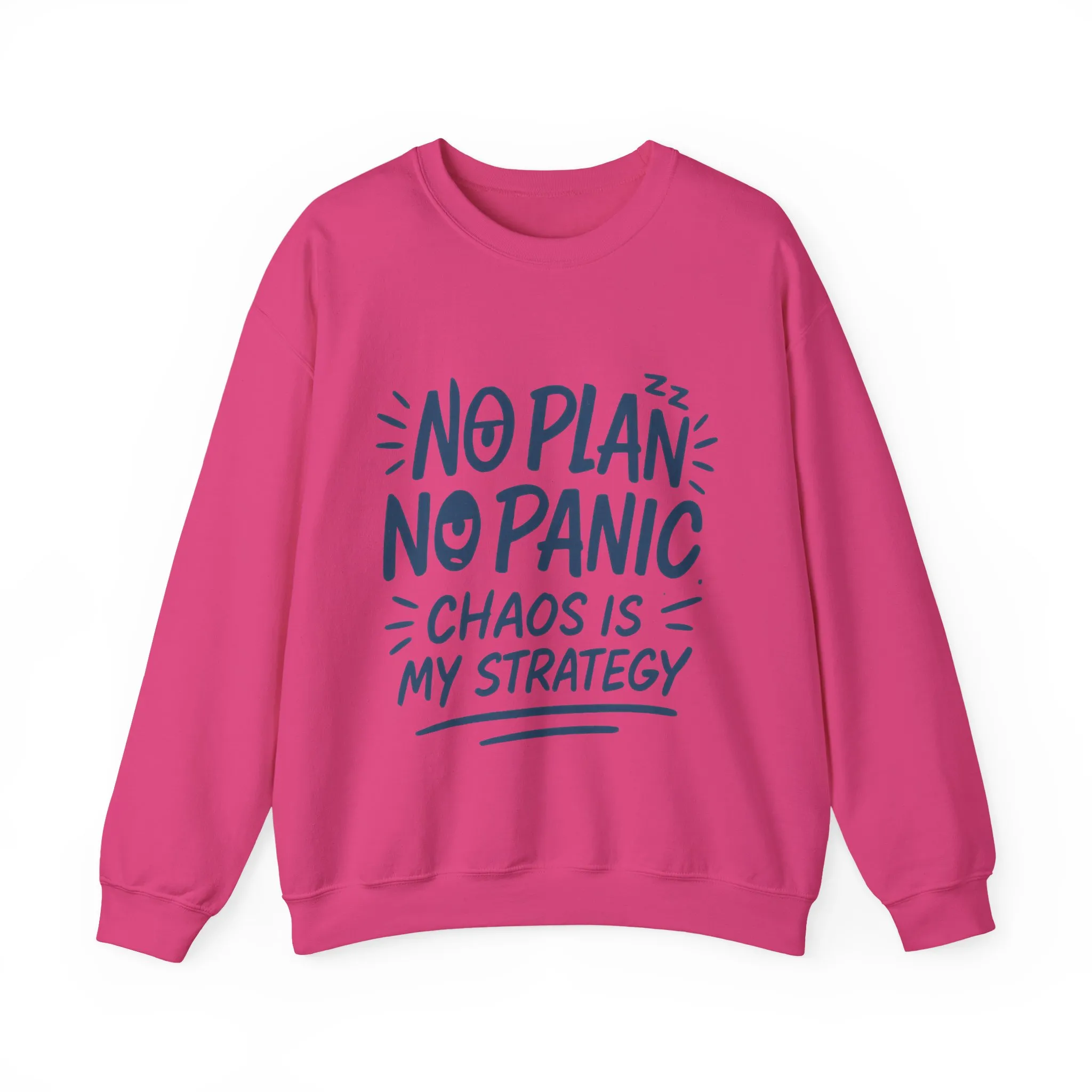 Funny Women's Crewneck Sweatshirt, Chaos Strategy Sweatshirt, No Plan No Panic, Cute Winter Layering for Women, Humorous Gift Idea - Image 25