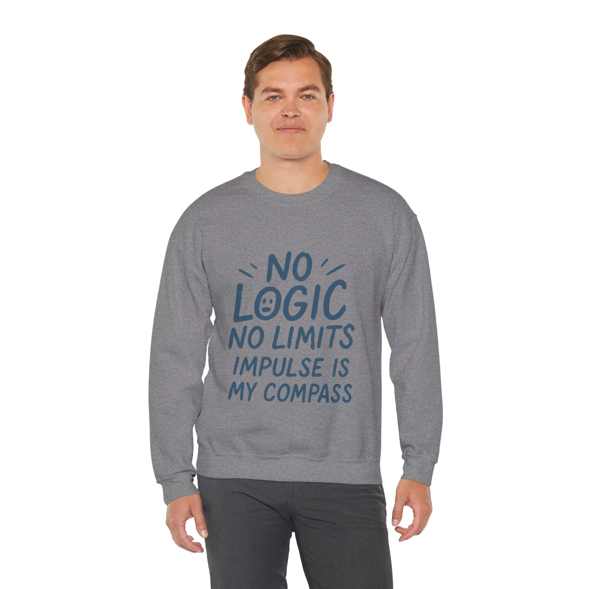 Mens Motivational Crewneck Sweatshirt,No Logic No Limits Quote, Casual Wear for Creatives, Cozy Relaxed Fit Pullover - Image 27