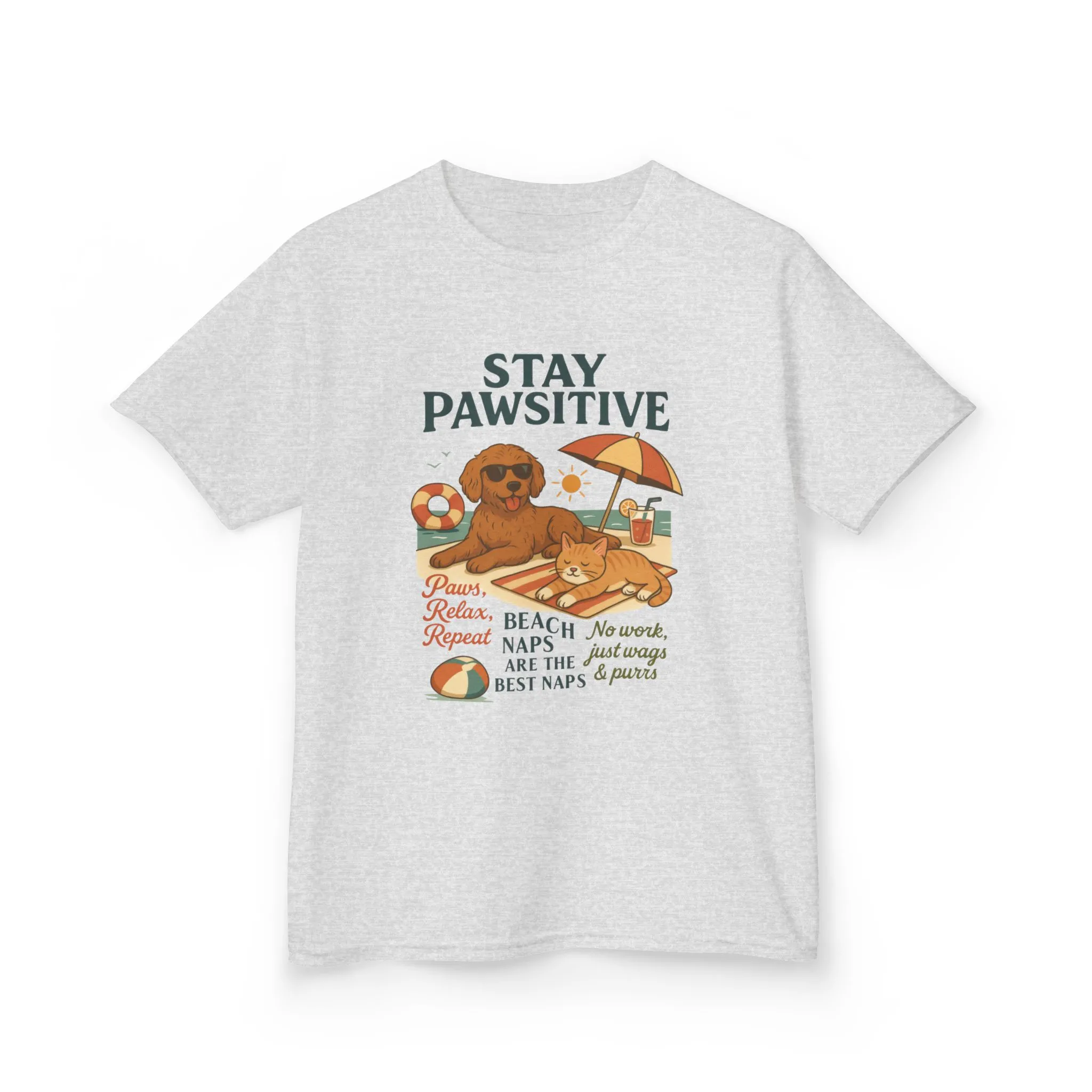 Kids Beach Vibes Tee - Stay Pawsitive, Summer Fun Shirt, Dog Lover Gift, Vacation Outfit, Beach Day Apparel - Image 4