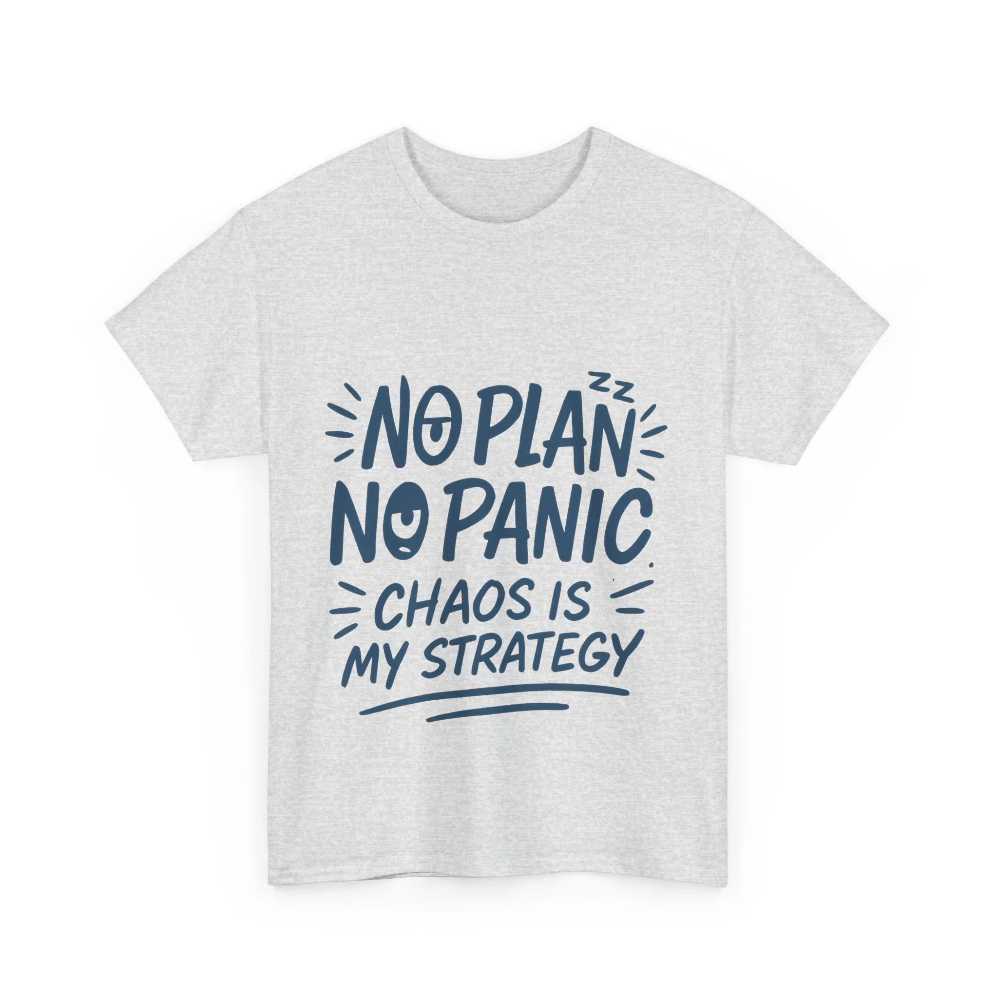 Funny Chaos Quote Mens T-Shirt, No Plan No Panic Humor Shirt, Casual Graphic Tee Gift for Him, Relaxed Fit - Image 4