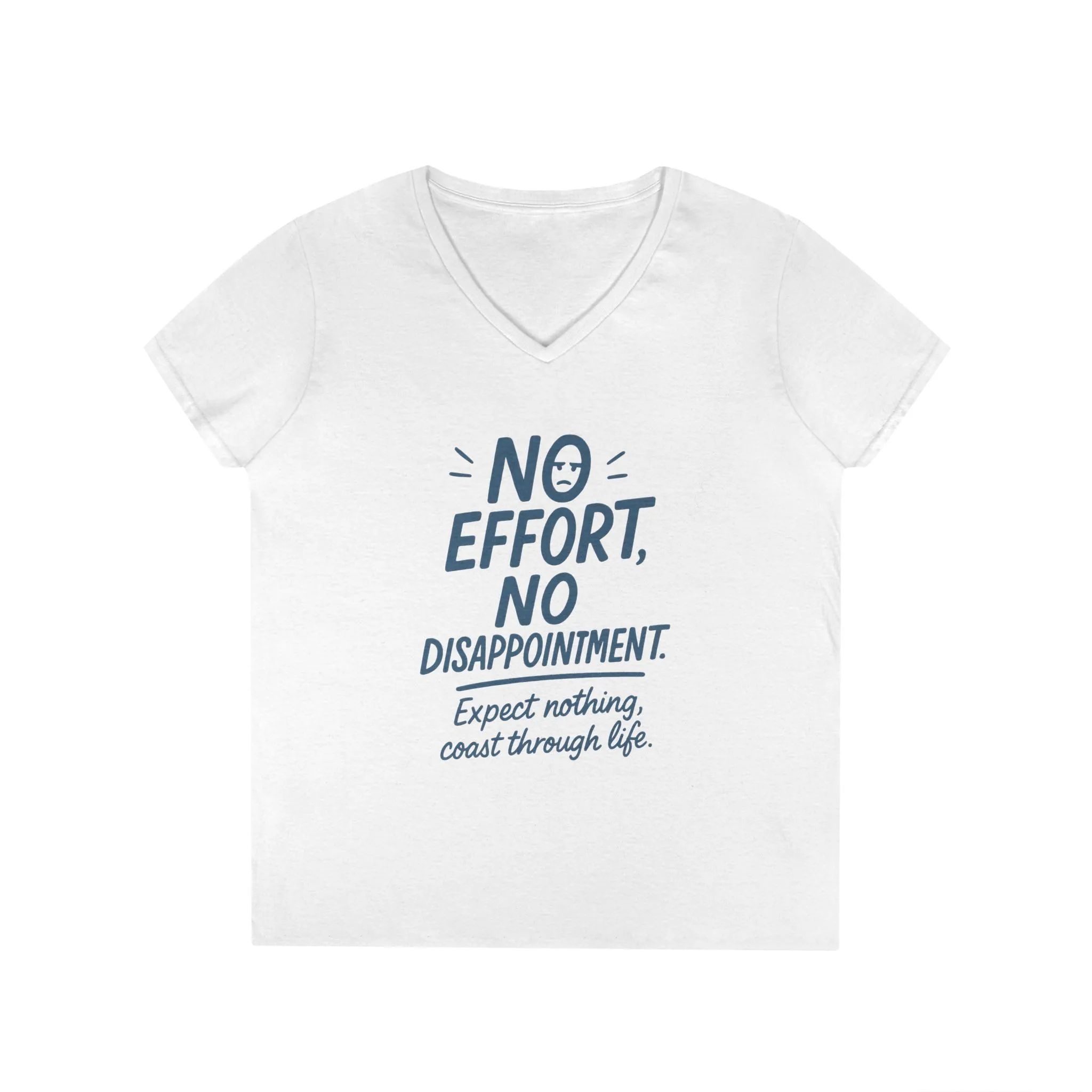 Funny No Effort Womens V-Neck T-Shirt, No Disappointment Lazy Life Quote Shirt, Cute Graphic Tee for Her, Life Philosophy Shirt - Image 3
