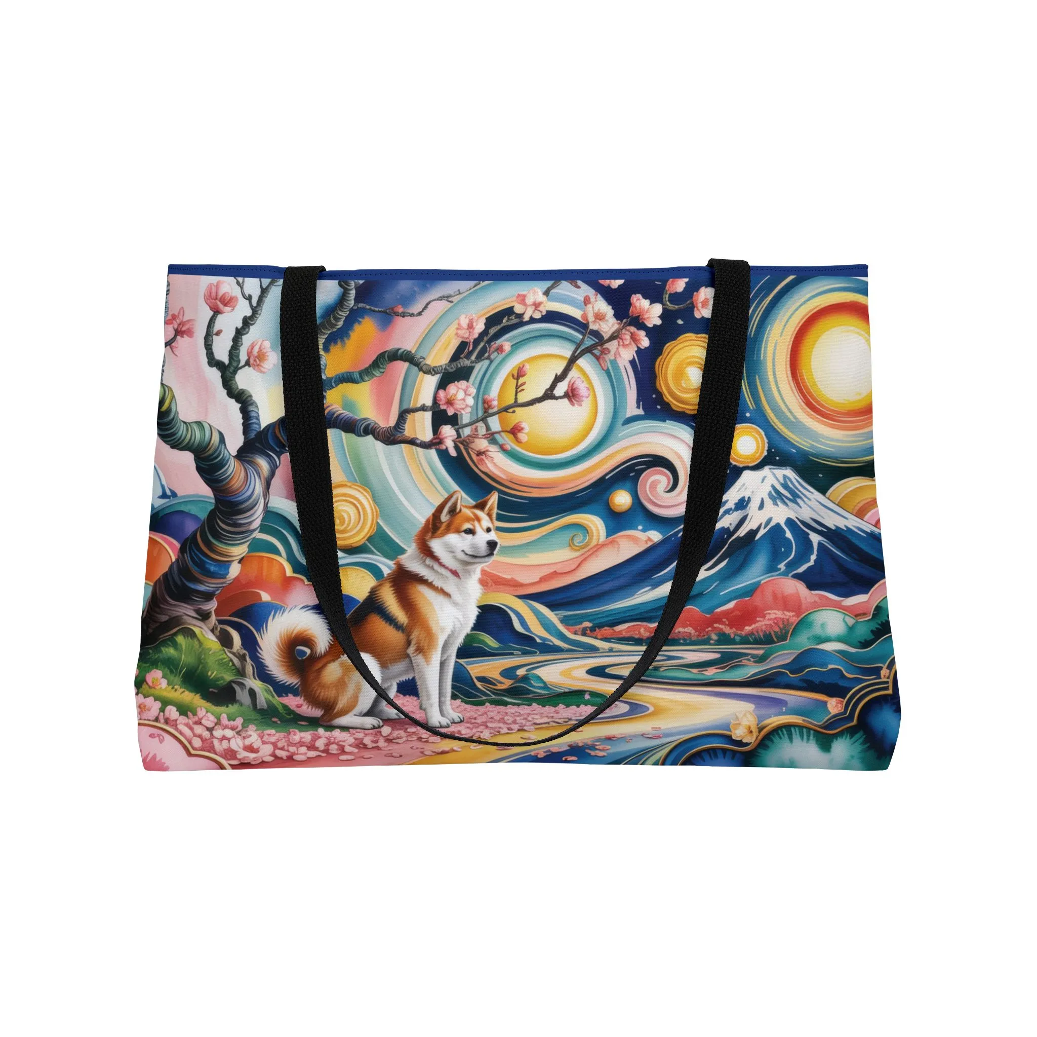 Colorful Shiba Inu Weekender Bag, Japanese Art Beach Tote, Large Travel Bag with Mt Fuji and Sakura, Dog Lover Gift, Summer Tote Bag - Image 4