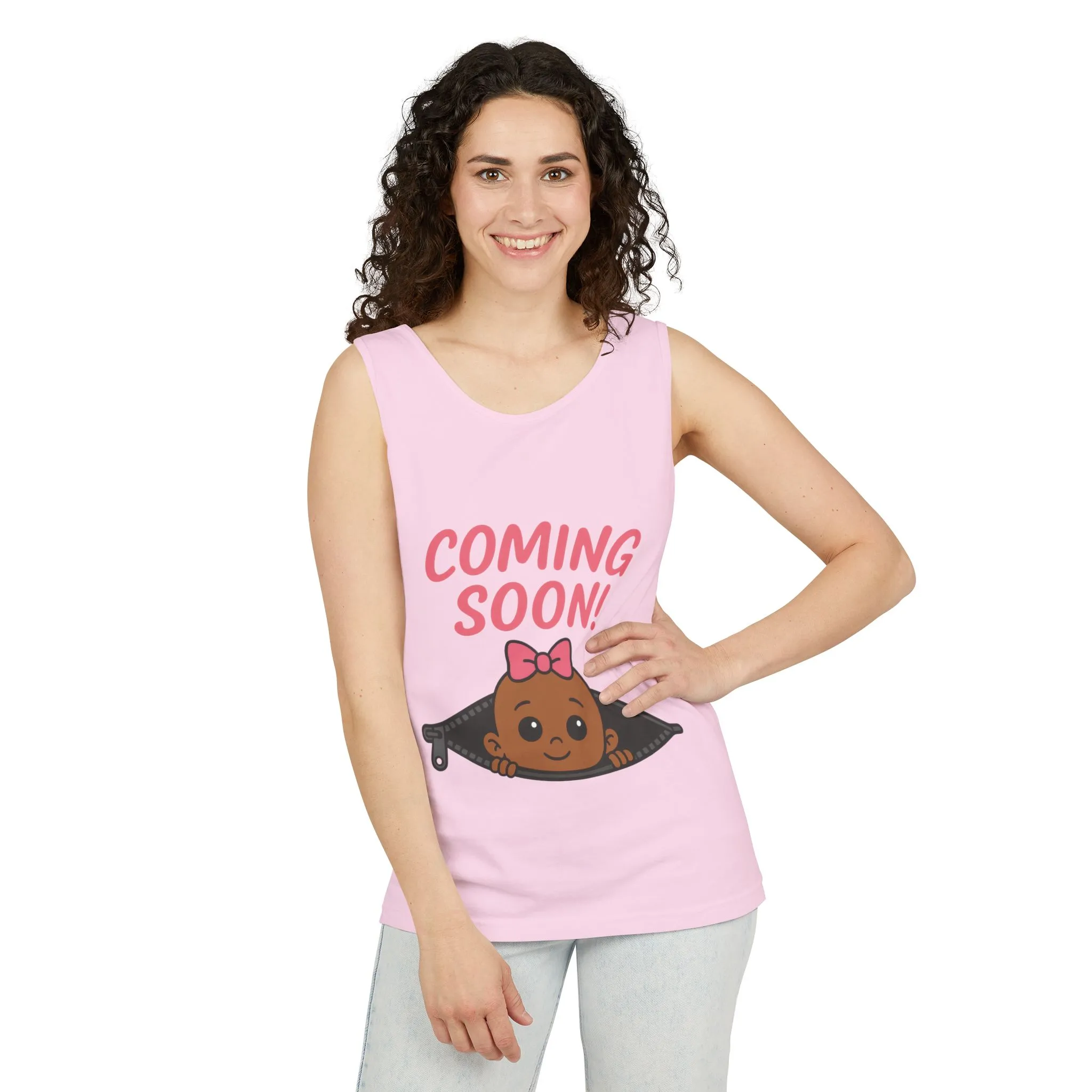 Coming Soon Maternity Tank Top, Cute Baby Girl Pregnancy Announcement Shirt, Expecting Mom Gift, Gender Reveal Tank, Baby Shower Gift - Image 18