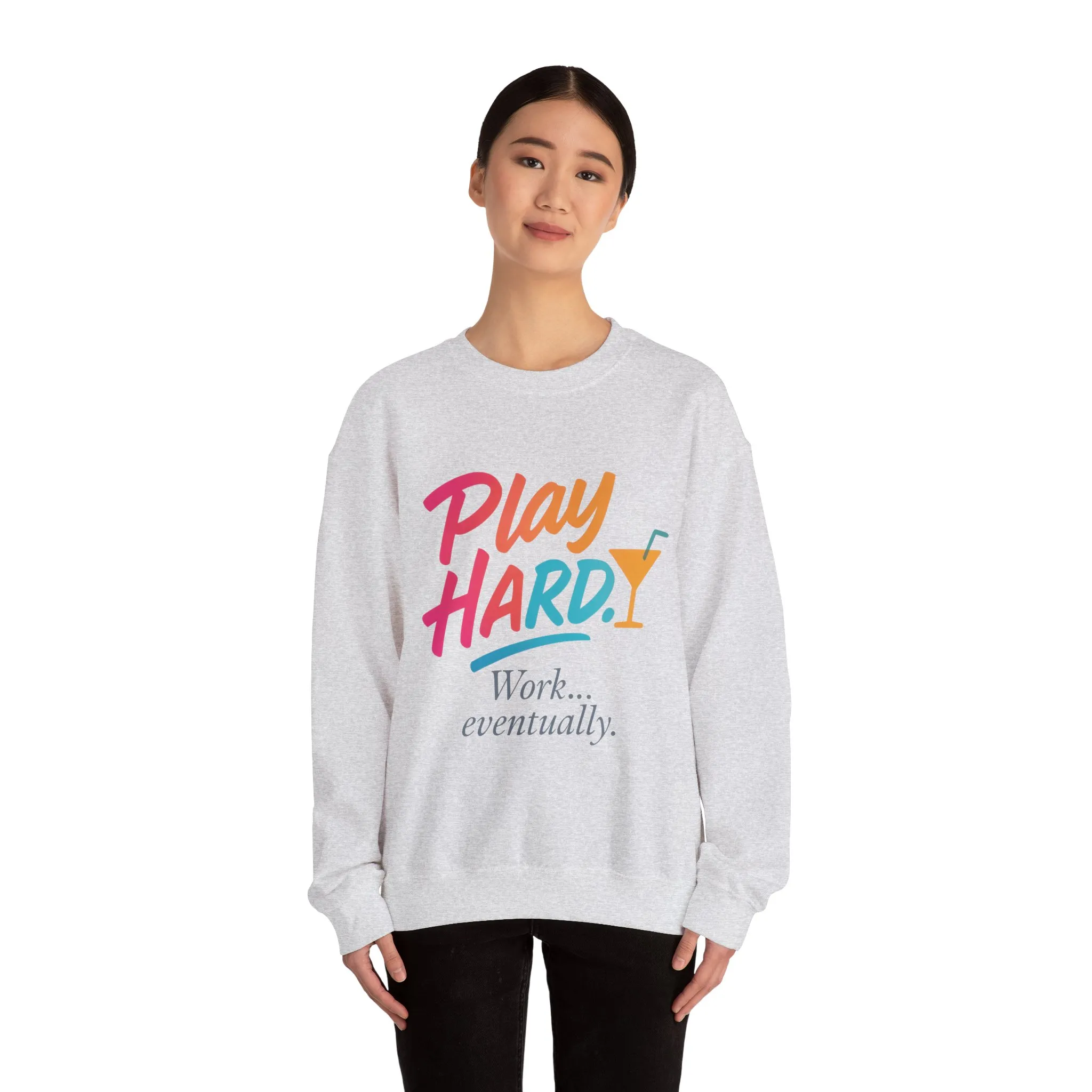 Play Hard Work Eventually Sweatshirt, Funny Cocktail Graphic Tee, Womens Party Sweatshirt, Relaxed Vacation Top, Cozy Style - Image 5
