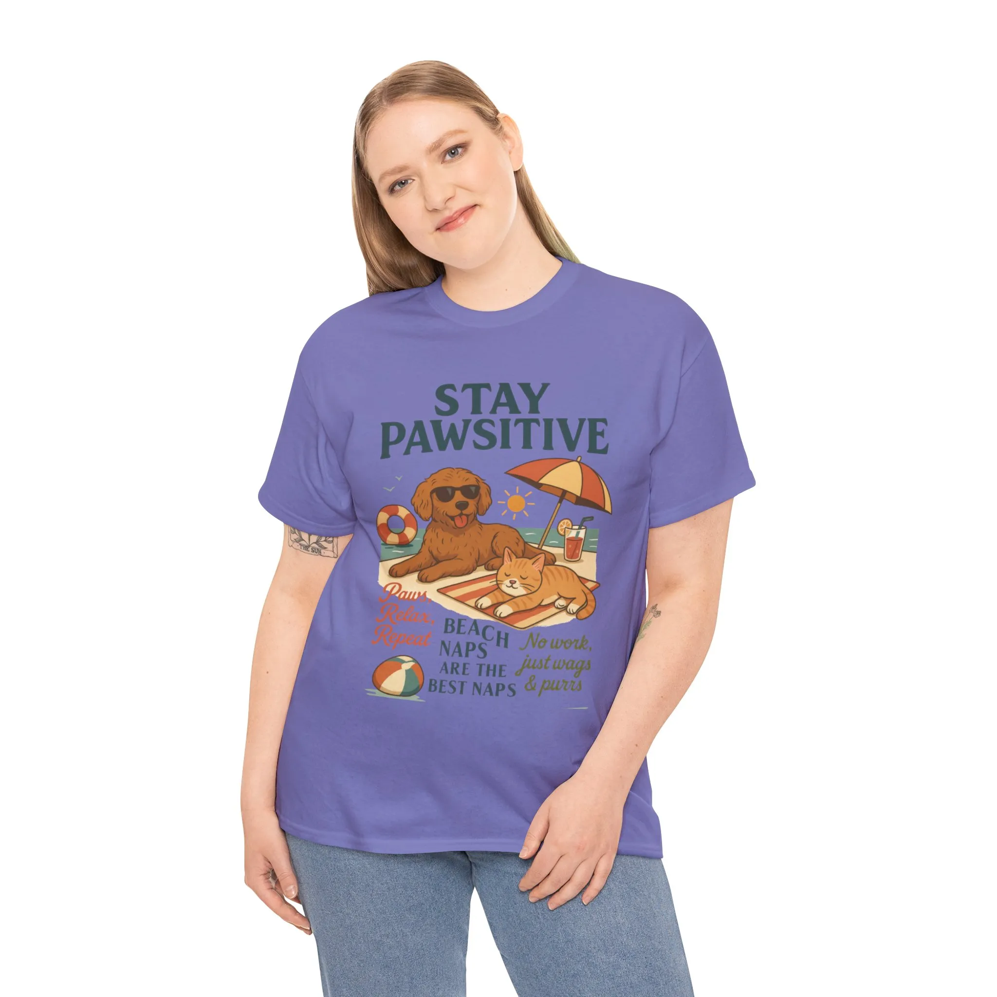 Stay Pawsitive Womens T-Shirt, Cute Dog & Cat Beach Shirt, Summer Pet Lover Tee, Animal Graphic Heavy Cotton Tee, Fun Pet Lovers Gift - Image 27