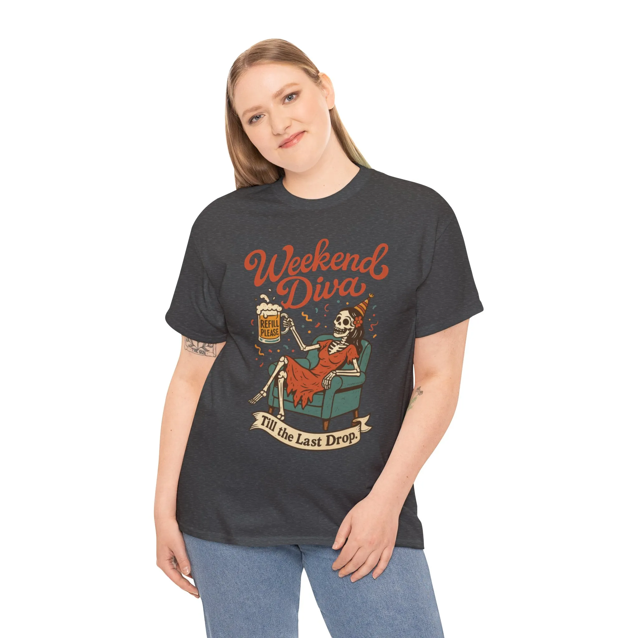 Weekend Diva Funny T-Shirt for Women, Skeleton Party Shirt, Till the Last Drop Tee, Funny Gift for Halloween, Weekend Vibes, Tee for Parties - Image 15