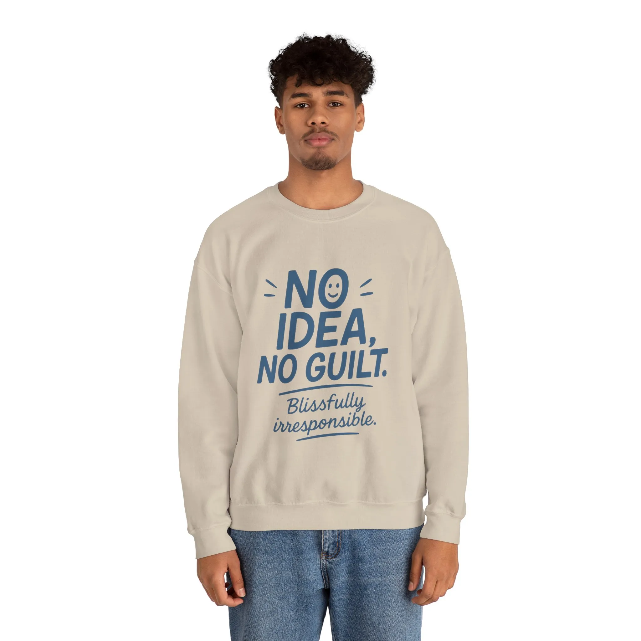 Mens Funny Sweatshirt, No Idea No Guilt Quote, Blissfully Irresponsible Cozy Pullover, Relaxed Fit Gift for Him, Cozy Mens Crewneck - Image 14