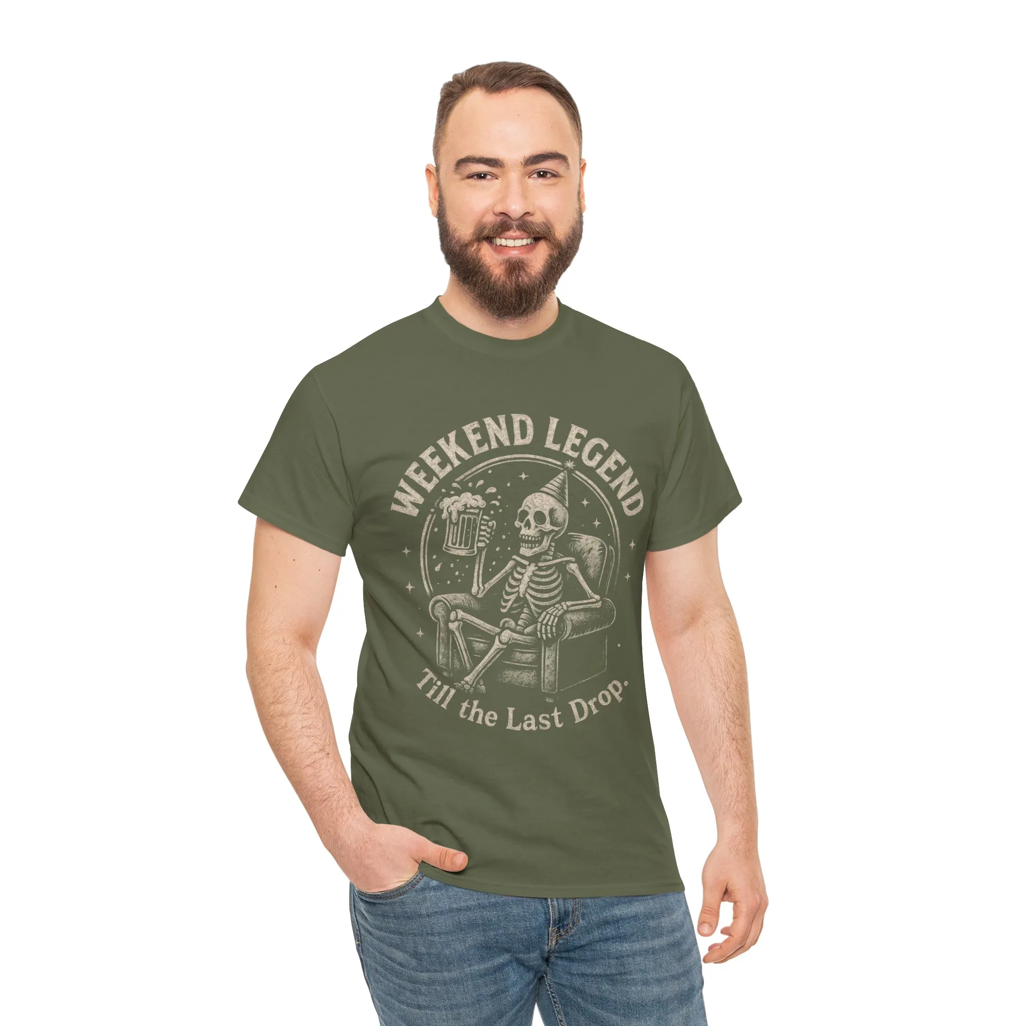 Weekend Legend Mens T-Shirt, Funny Skeleton Beer Tee, Till the Last Drop Party Shirt, Vintage Style Graphic Tee for Him, Halloween Apparel - Image 8
