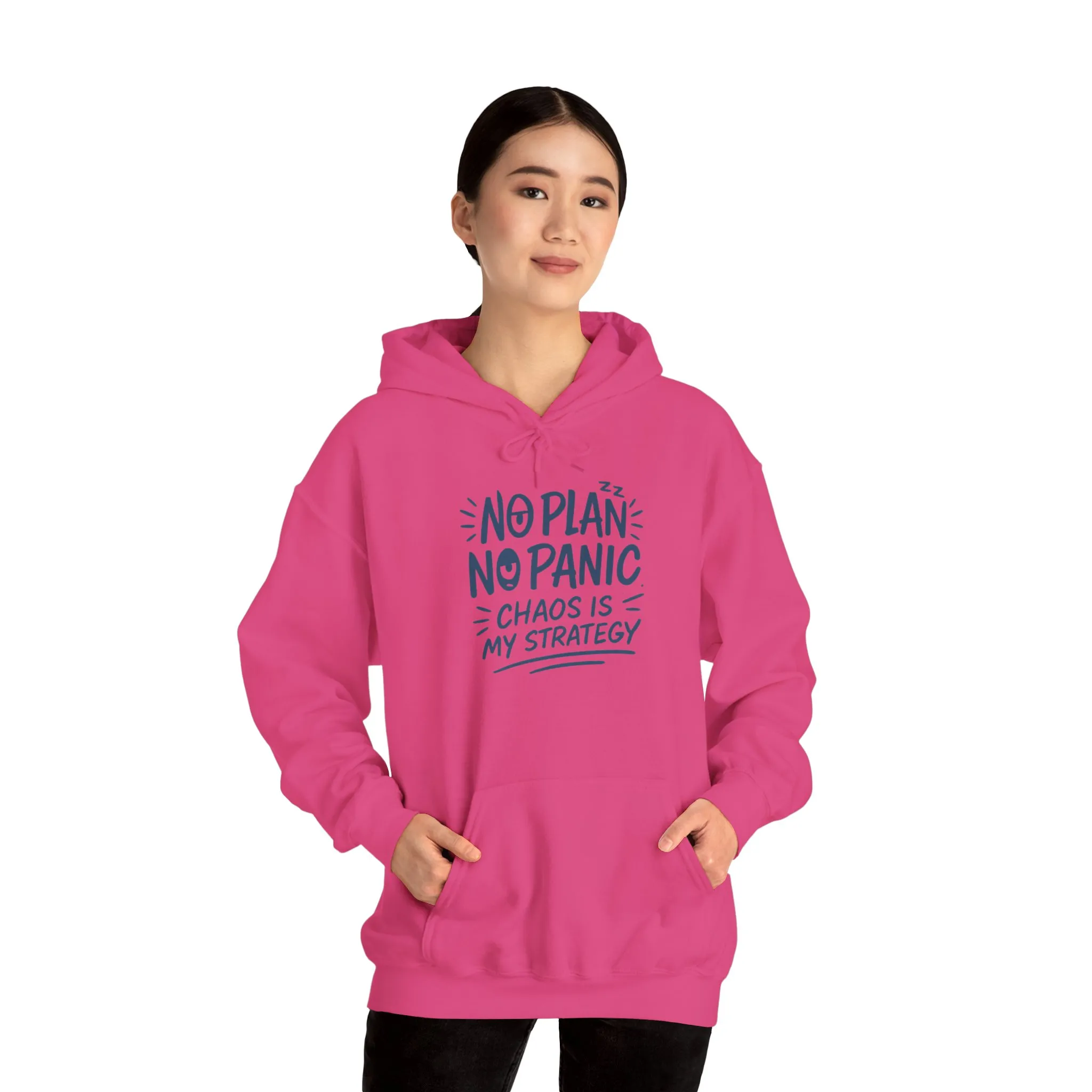 Chaos Is My Strategy Hooded Sweatshirt, Women's Pullover for Stress Relief, No Plan No Panic, Cute Winter Layering for Women, Humorous Gift - Image 35