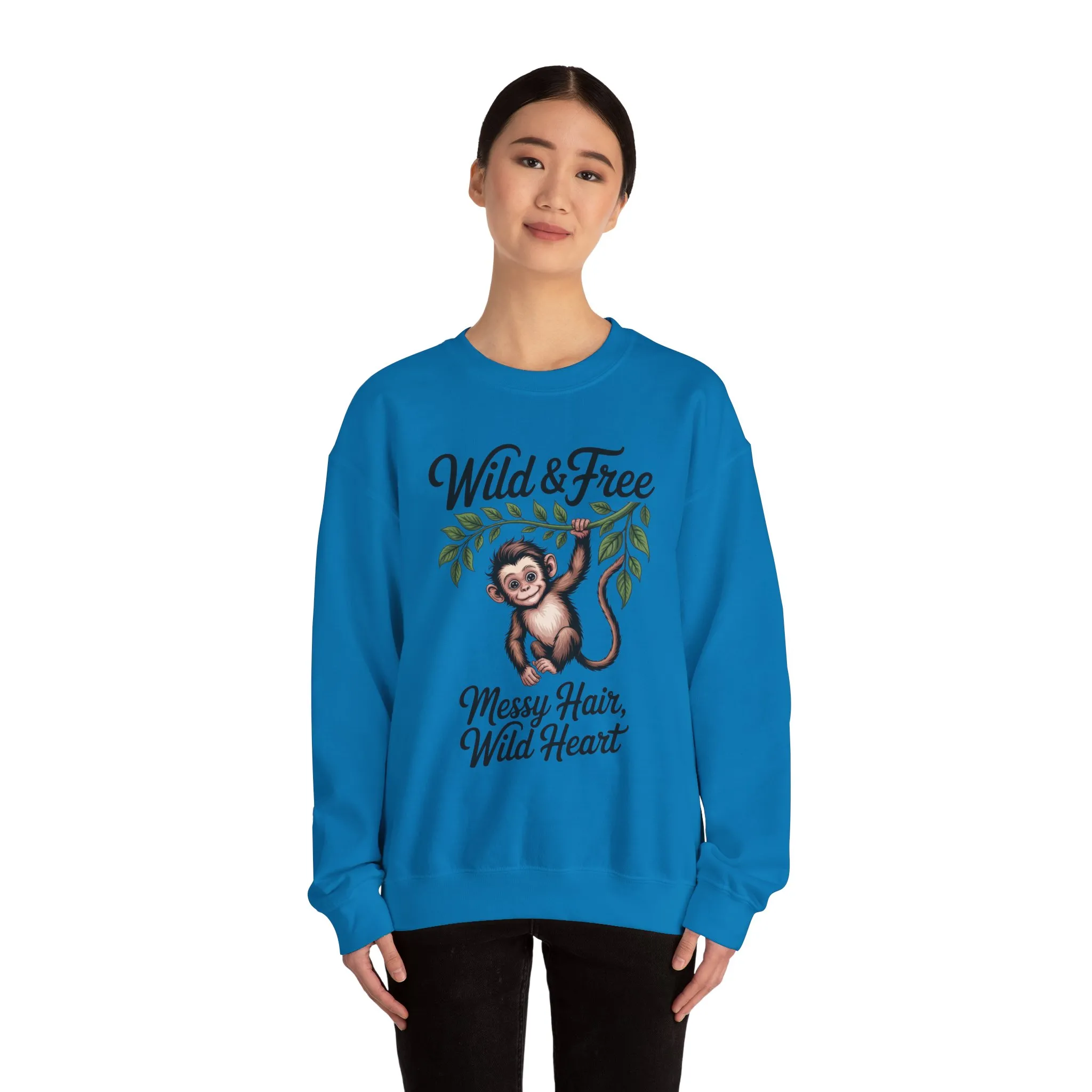 Wild & Free Monkey Sweatshirt, Messy Hair Wild Heart Womens Pullover, Cute Jungle Animal Sweater, Boho Adventure Graphic, Nature Lover Gift - Image 14
