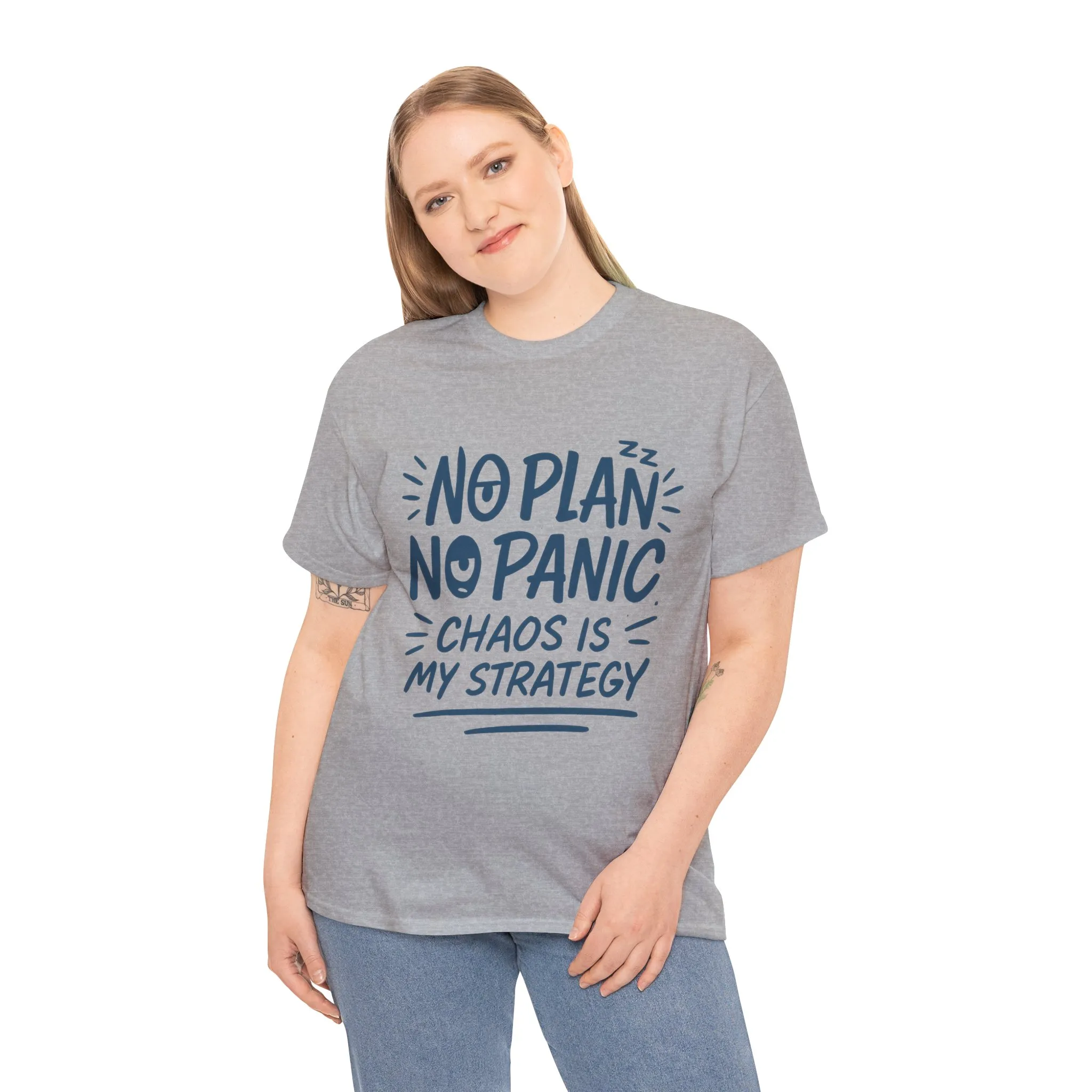 Funny Chaos Strategy T-Shirt, No Plan No Panic Quote Shirt, Cute Tee for Women, Humorous Gift Idea, Casual Relaxed Fit Top - Image 9