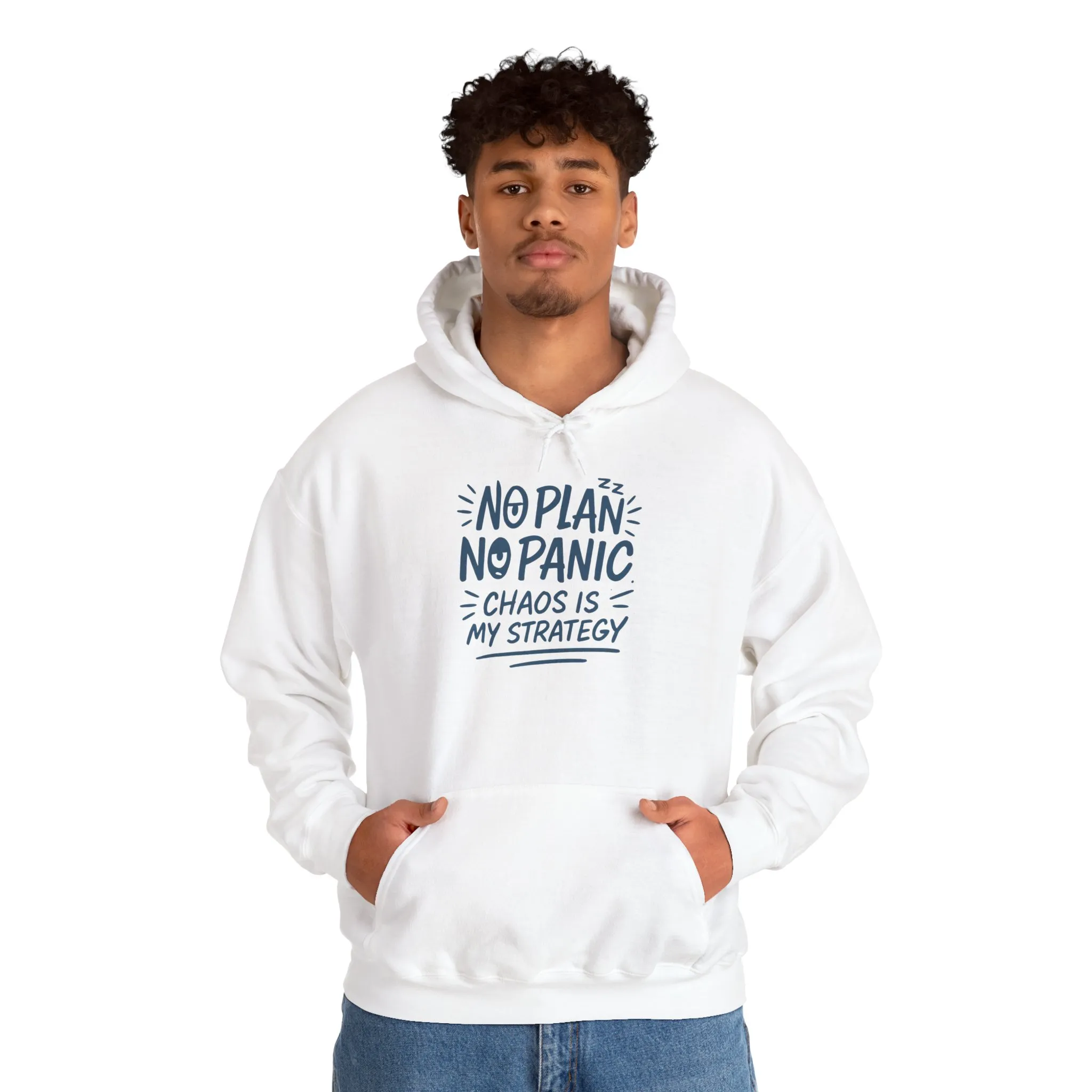 Funny Chaos Strategy Mens Hoodie, No Plan No Panic Quote Hoodie, Cozy Relaxed Fit Pullover, Humorous Gift for Him, Unisex Pullover - Image 7