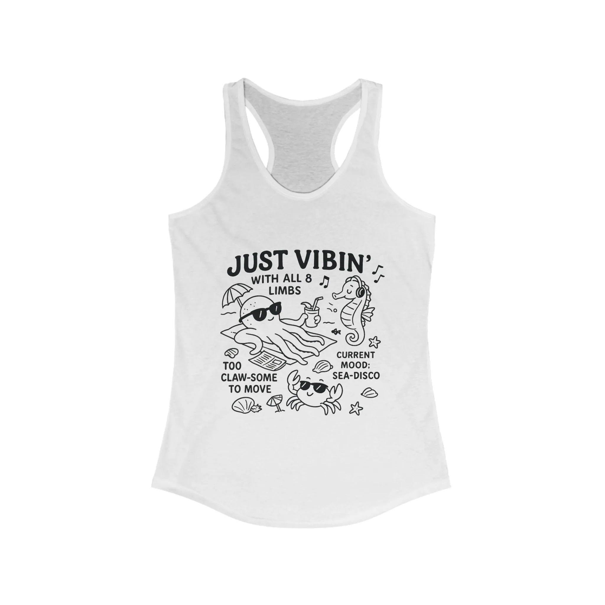 Just Vibin Womens Tank, Cute Octopus Sea Animals Graphic Tee, Funny Sea Disco Summer Top, Beach Vibes Gift for Her, Ocean Theme - Image 3