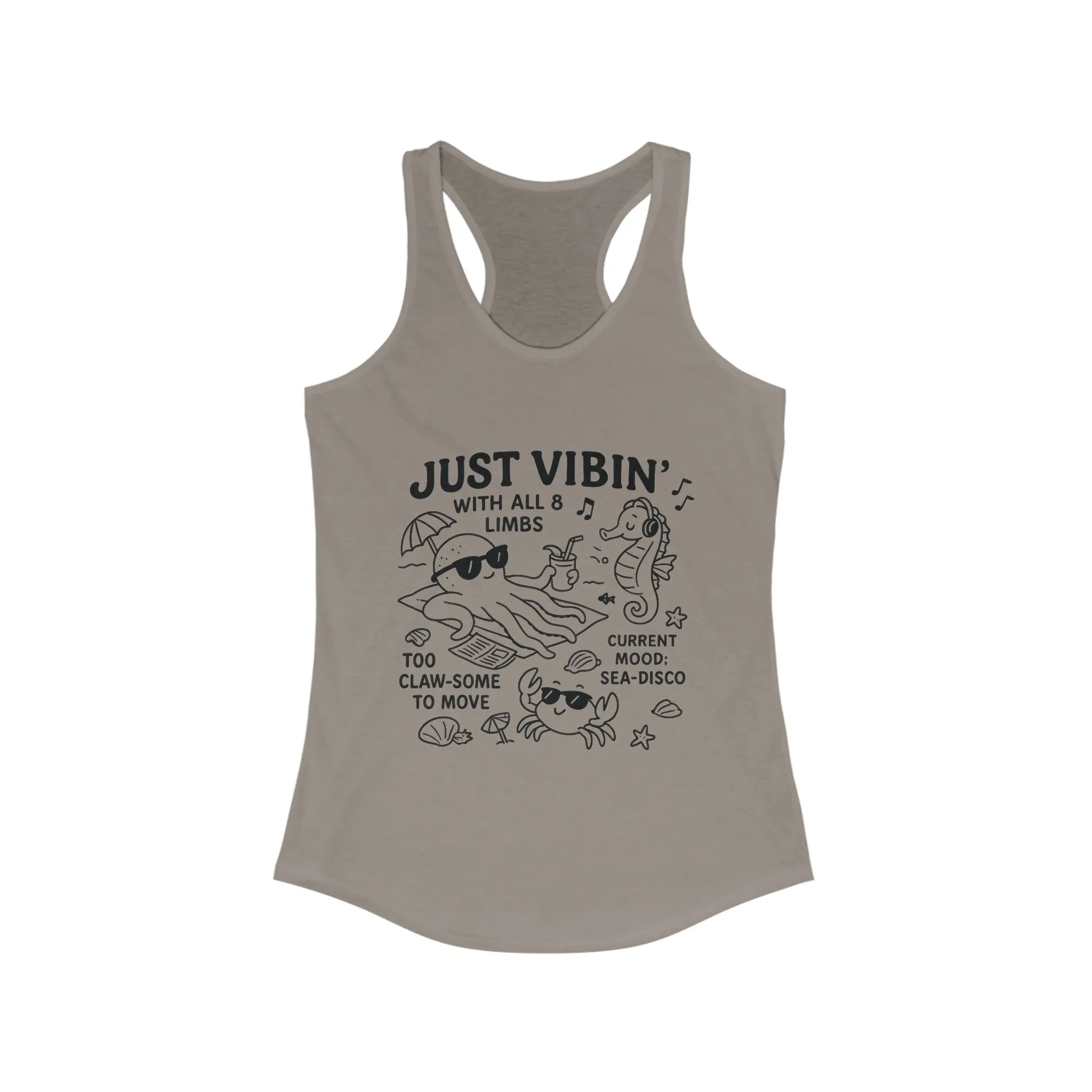 Just Vibin Womens Tank, Cute Octopus Sea Animals Graphic Tee, Funny Sea Disco Summer Top, Beach Vibes Gift for Her, Ocean Theme - Image 7