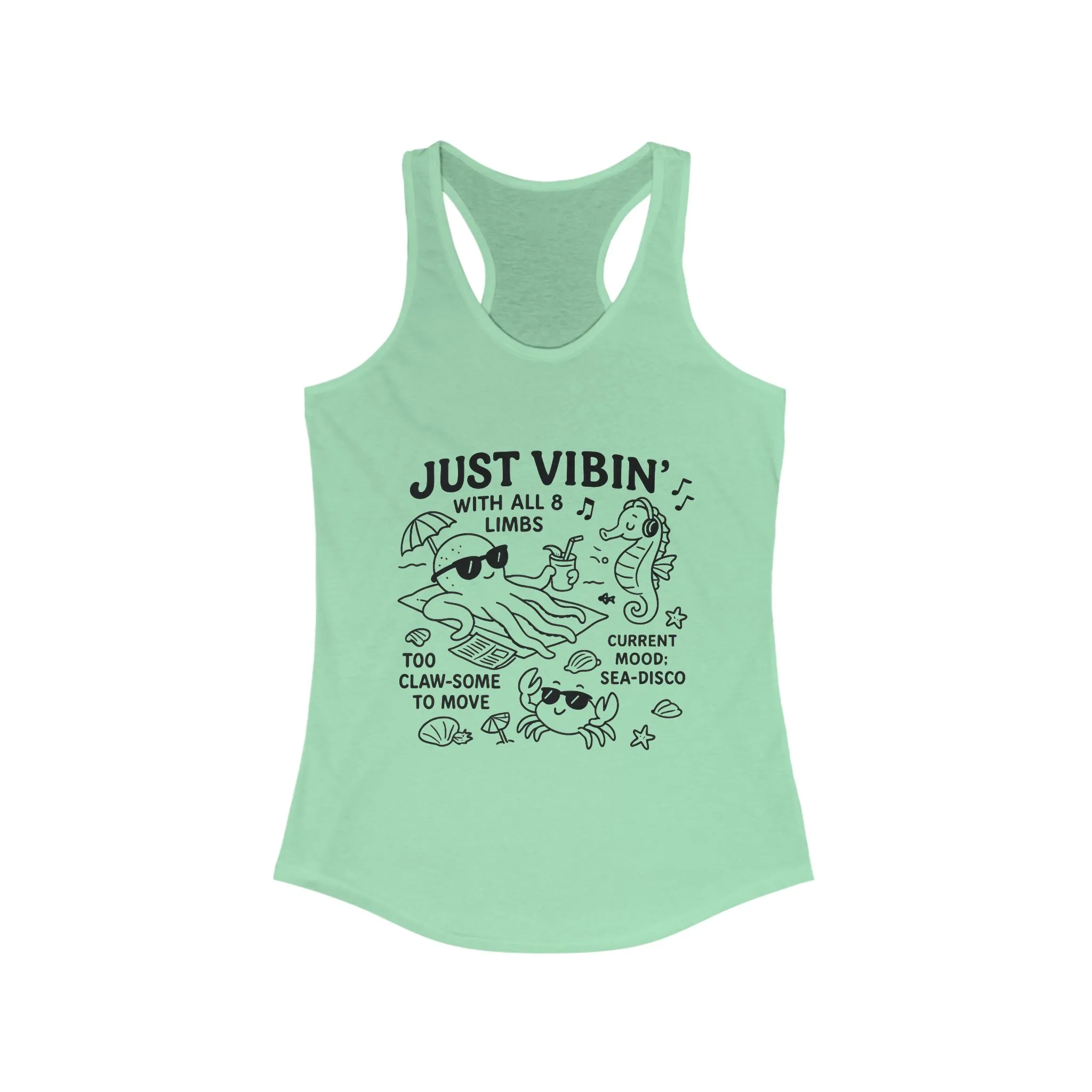 Just Vibin Womens Tank, Cute Octopus Sea Animals Graphic Tee, Funny Sea Disco Summer Top, Beach Vibes Gift for Her, Ocean Theme - Image 9