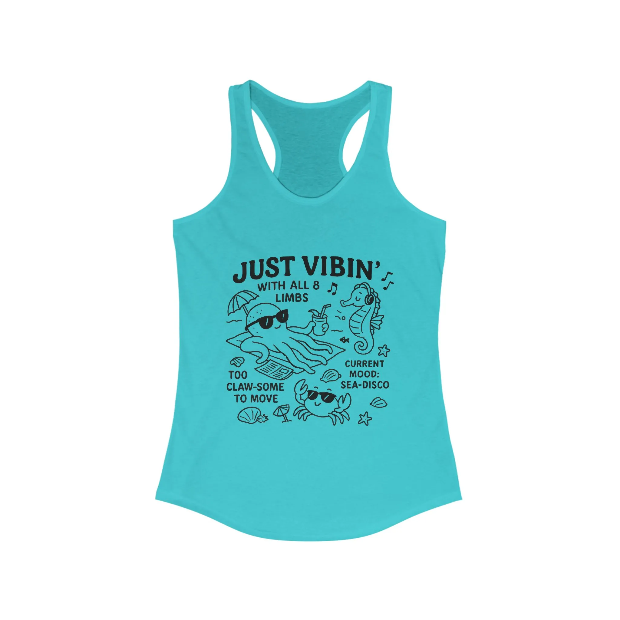 Just Vibin Womens Tank, Cute Octopus Sea Animals Graphic Tee, Funny Sea Disco Summer Top, Beach Vibes Gift for Her, Ocean Theme - Image 11