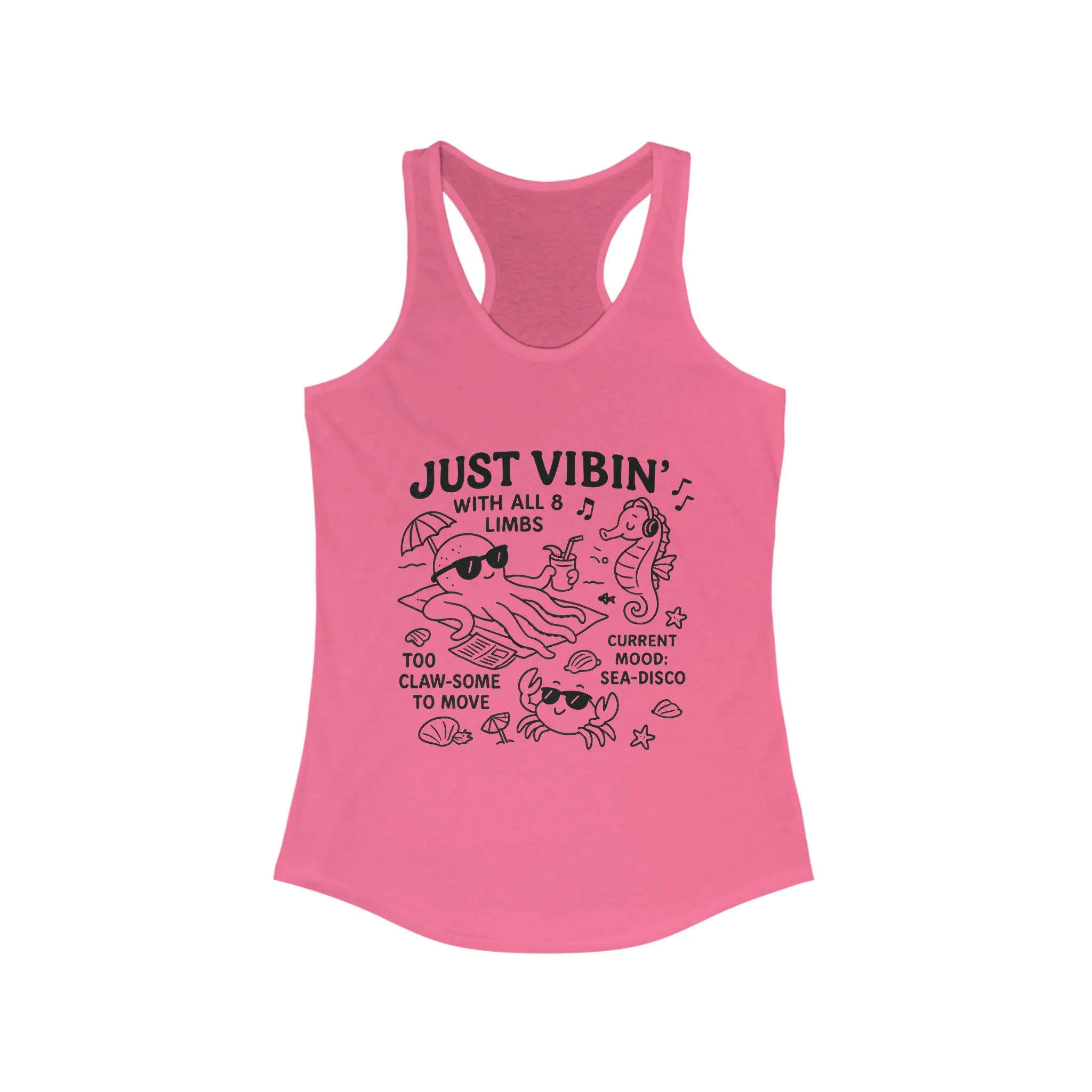 Just Vibin Womens Tank, Cute Octopus Sea Animals Graphic Tee, Funny Sea Disco Summer Top, Beach Vibes Gift for Her, Ocean Theme - Image 15