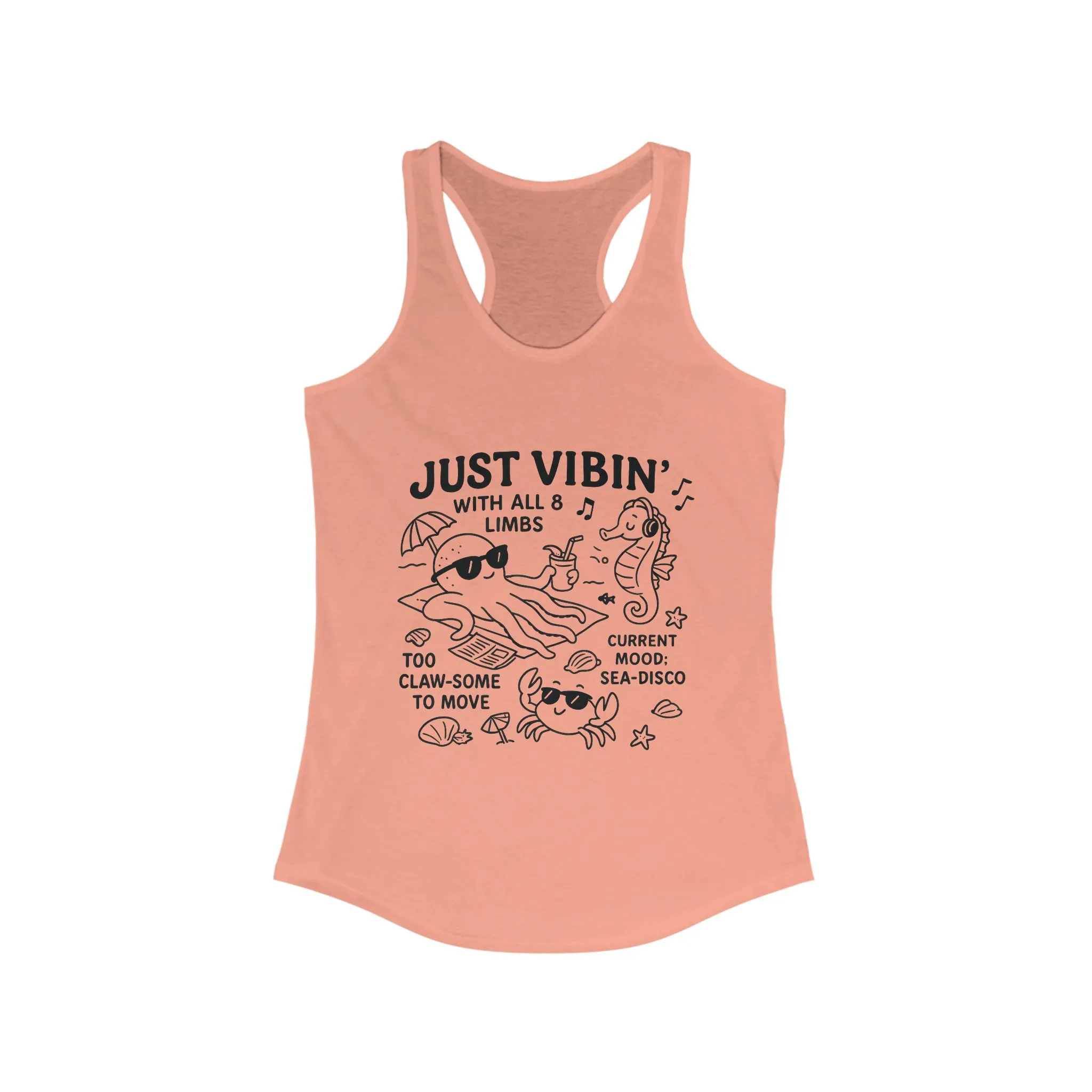 Just Vibin Womens Tank, Cute Octopus Sea Animals Graphic Tee, Funny Sea Disco Summer Top, Beach Vibes Gift for Her, Ocean Theme