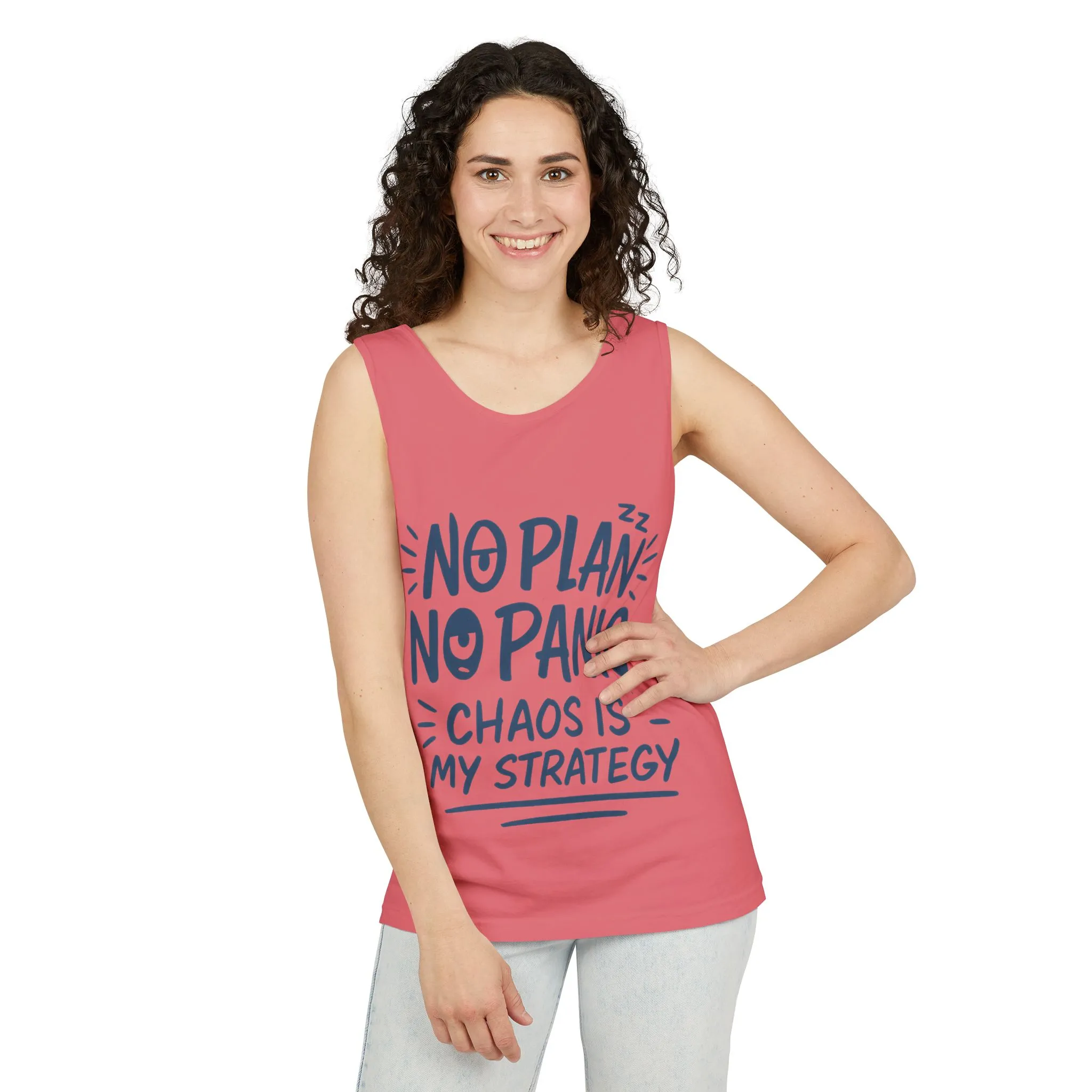 Funny Women's Tank, Chaos Strategy T-Shirt, No Plan No Panic Quote Shirt, Cute Tee for Women, Humorous Gift Idea, Casual Relaxed Fit Top - Image 30