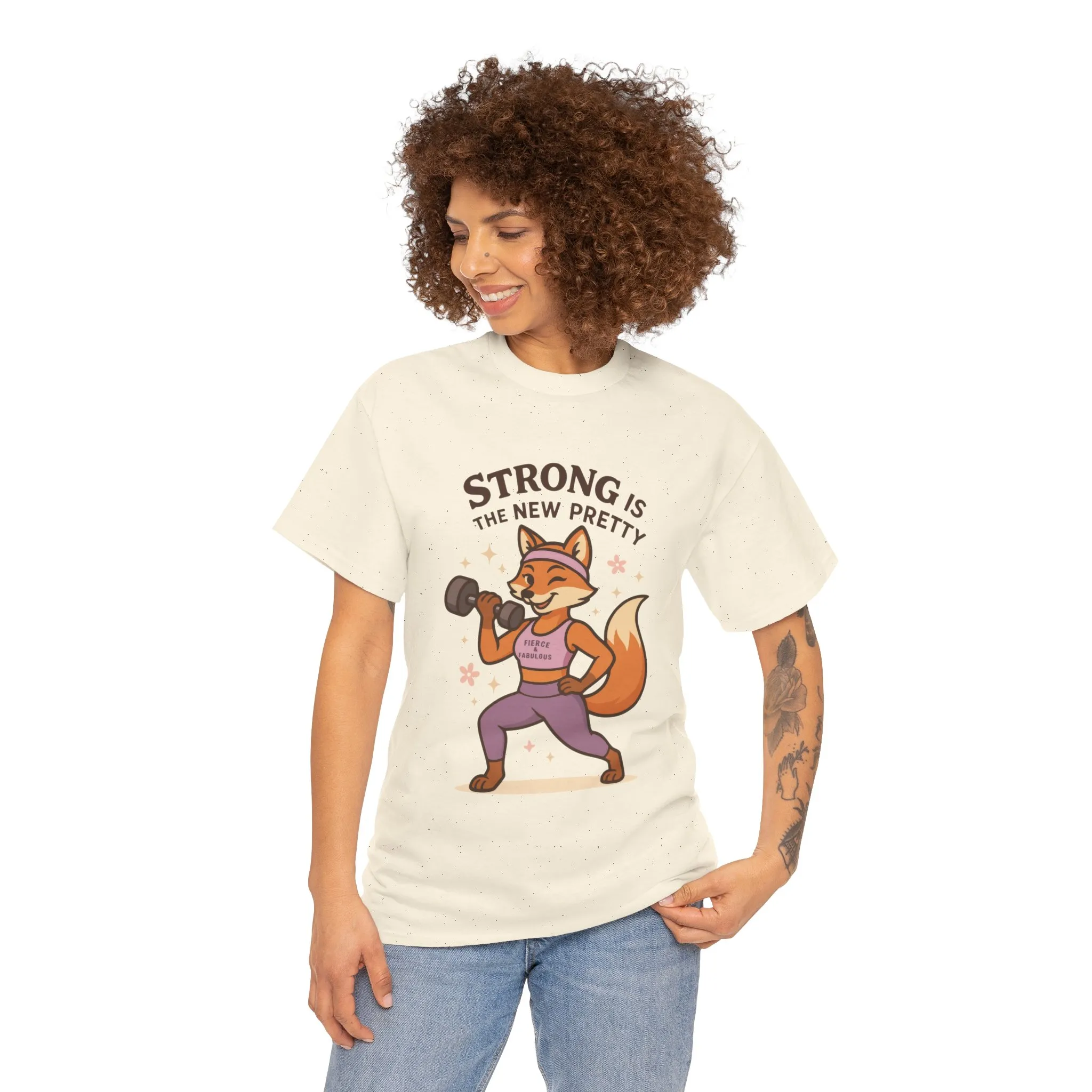 Strong is the New Pretty Womens Tee, Inspirational T-Shirt, Fitness Apparel, Gift for Her, Motivational Top, Cute Fox Design, Womens Gym T-Shirt - Image 11