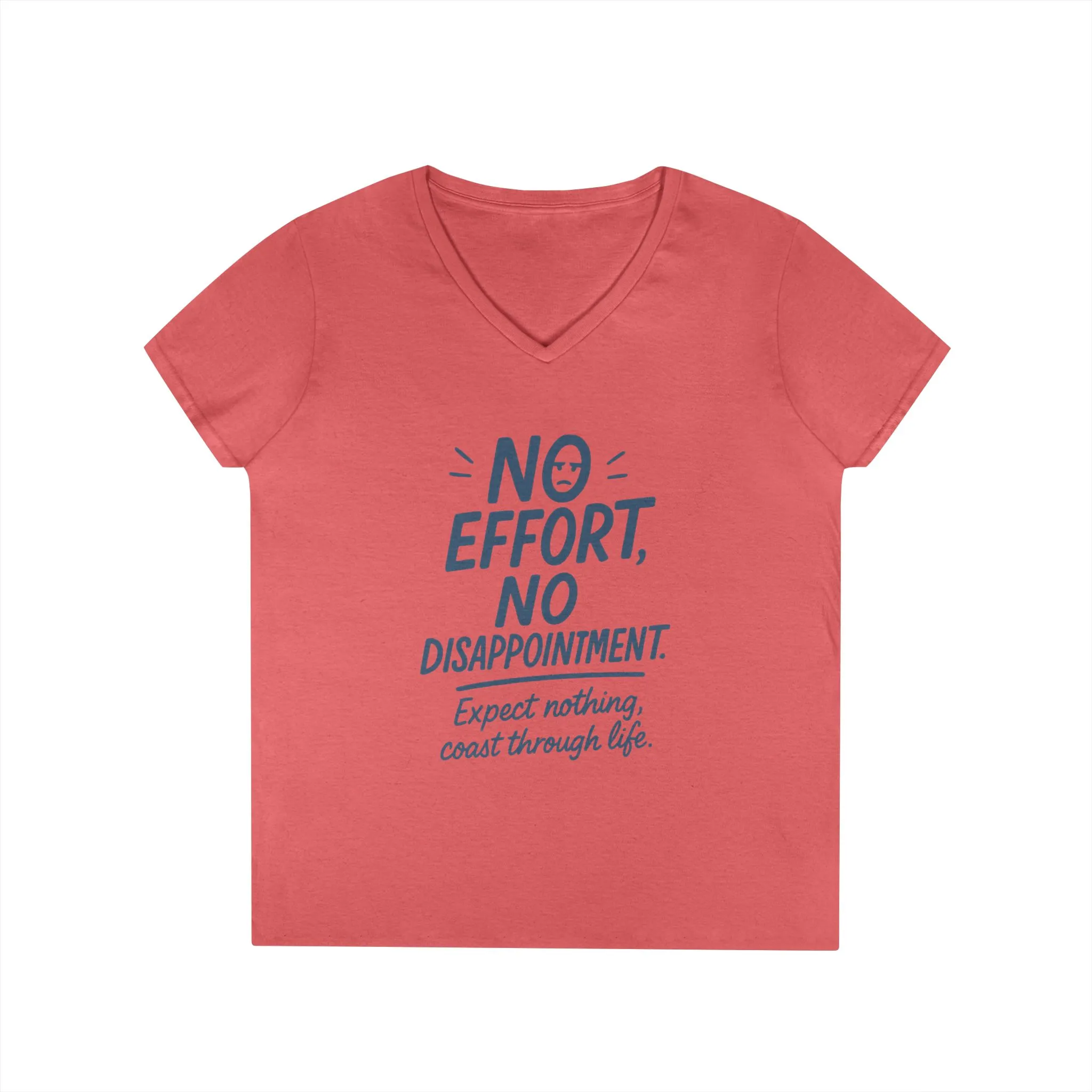 Funny No Effort Womens V-Neck T-Shirt, No Disappointment Lazy Life Quote Shirt, Cute Graphic Tee for Her, Life Philosophy Shirt - Image 5