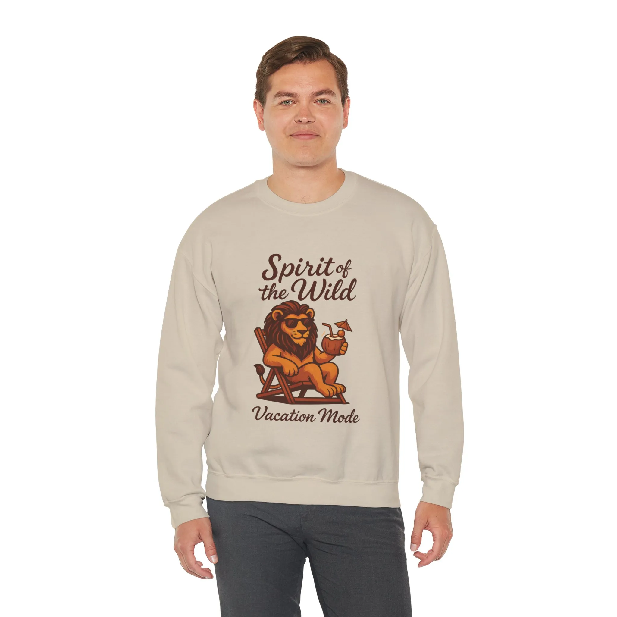 Spirit of the Wild Lion Mens Sweatshirt - Vacation Mode Funny Relaxed Jungle King Pullover, Fun Gift for Travelers - Image 5