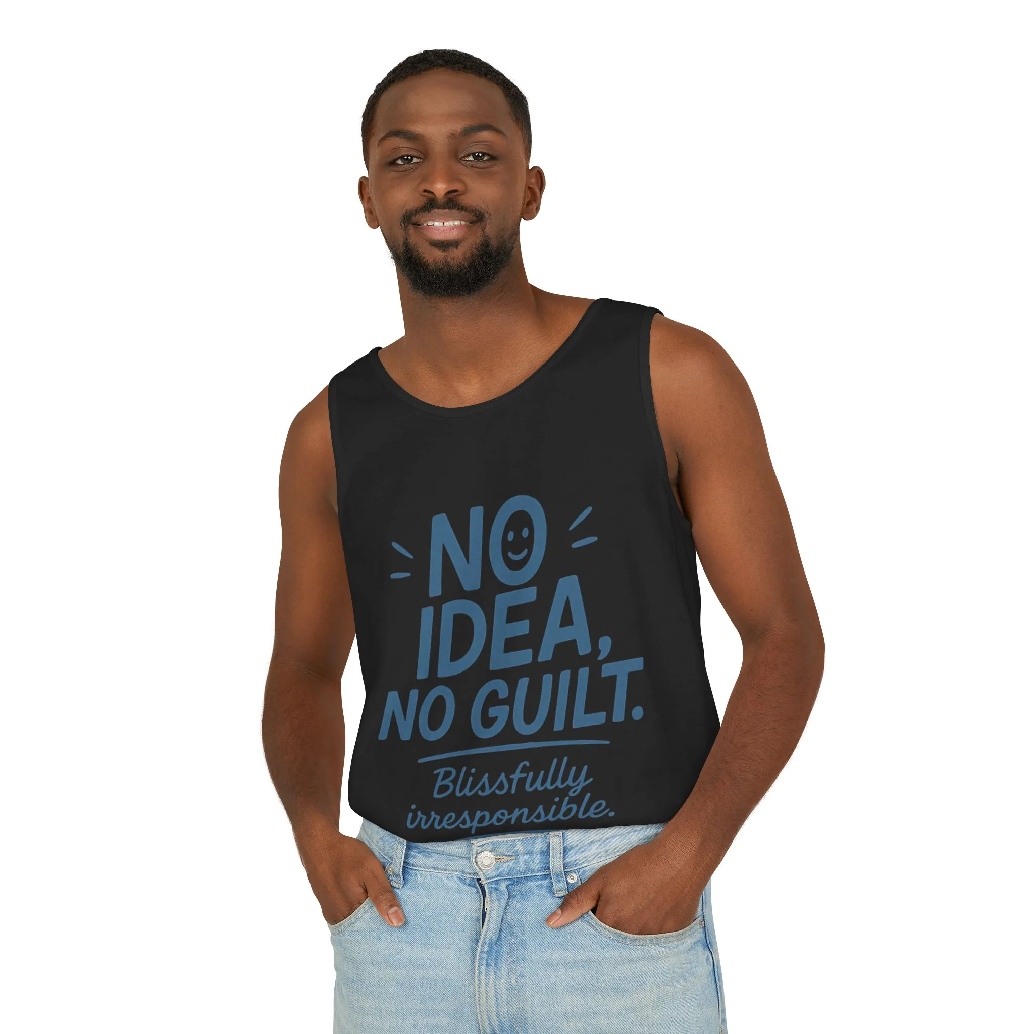 Mens Funny Tank Top, No Idea No Guilt Quote, Blissfully Irresponsible Gym Shirt, Casual Sleeveless Top, , Fun Party Shirt - Image 30