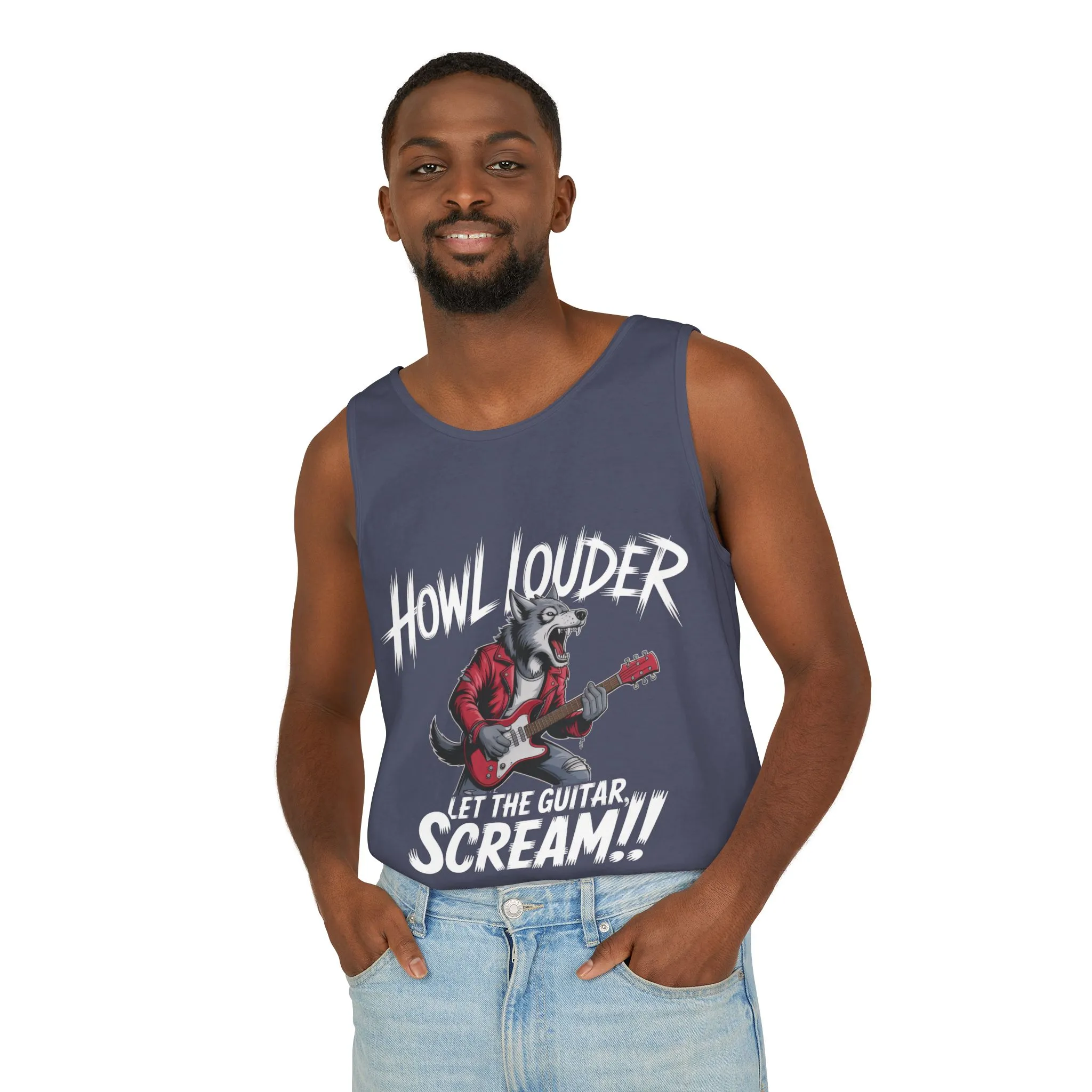 Howl Louder Wolf Tank Top, Mens Muscle Shirt, Rock Guitarist Graphic Sleeveless Tee, Wolf Workout Gym Tank, Music Lover Gift - Image 18