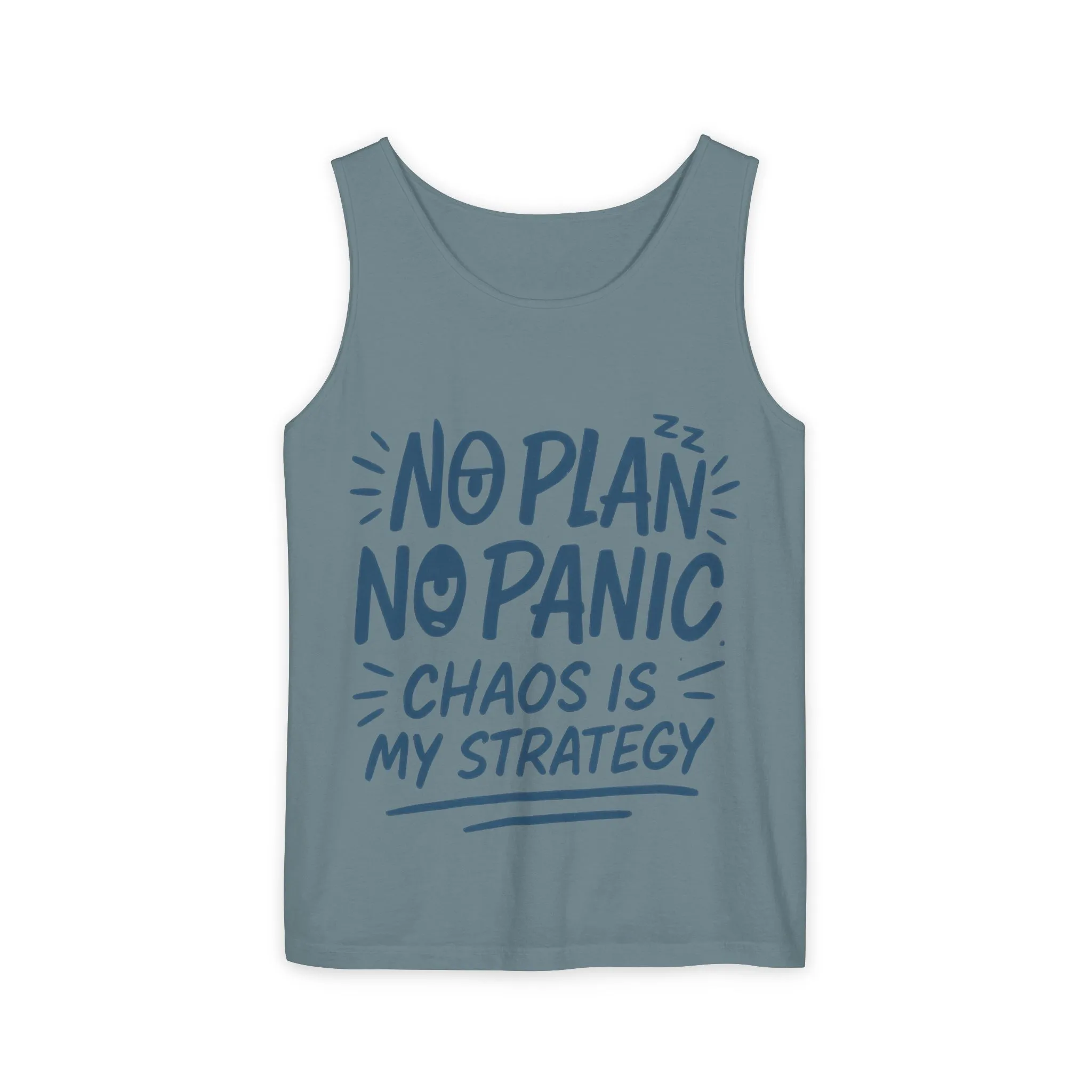 Funny Chaos Quote Mens Tank Top, No Plan No Panic Humor Shirt, Casual Graphic Tee Gift for Him, Relaxed Fit, Workout Gym Humor Shirt - Image 28
