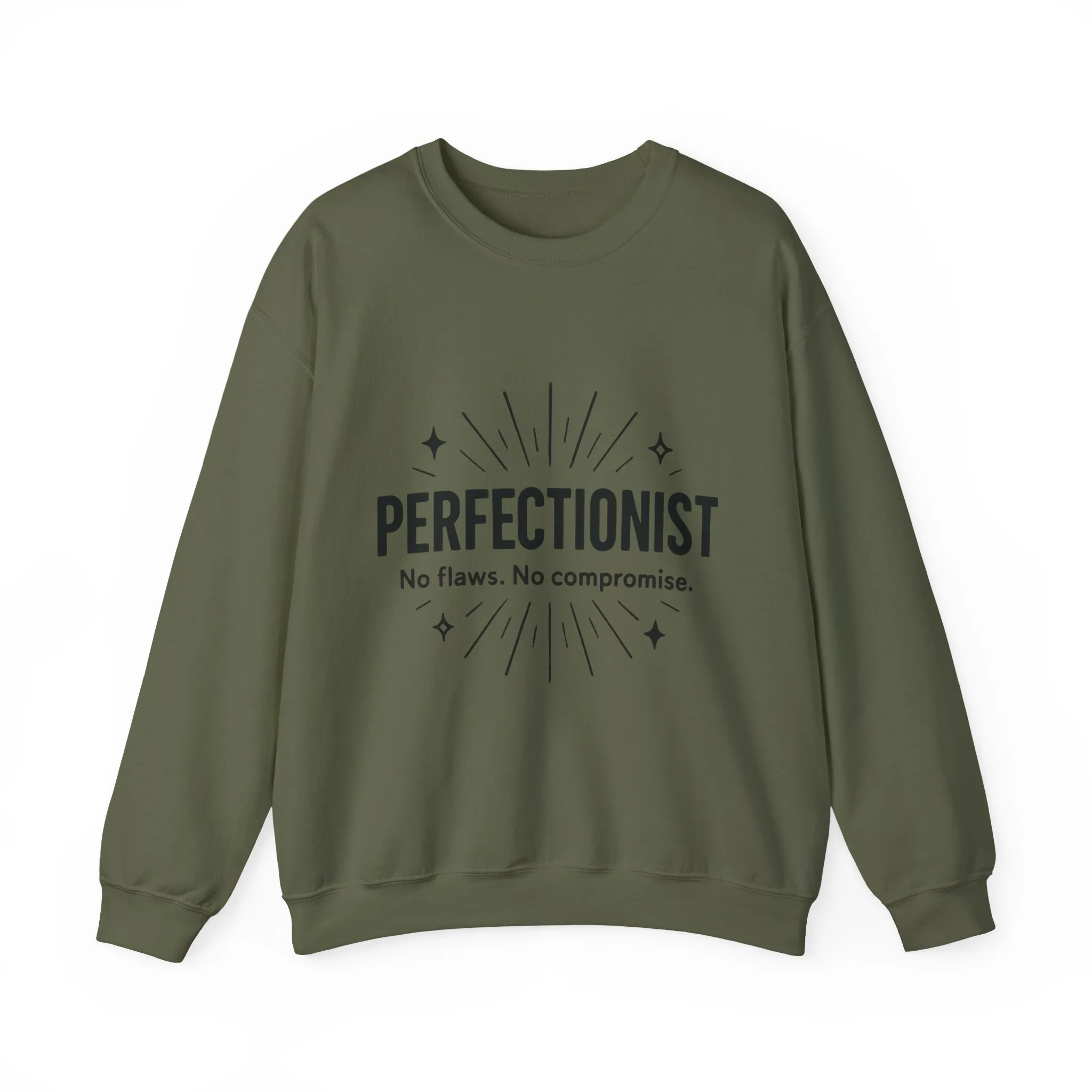 Men's Perfectionist Sweatshirt, Bold No Flaws No Compromise Design, Clean Look Funny Gift for Him, Minimal Black Graphic Pullover - Image 10