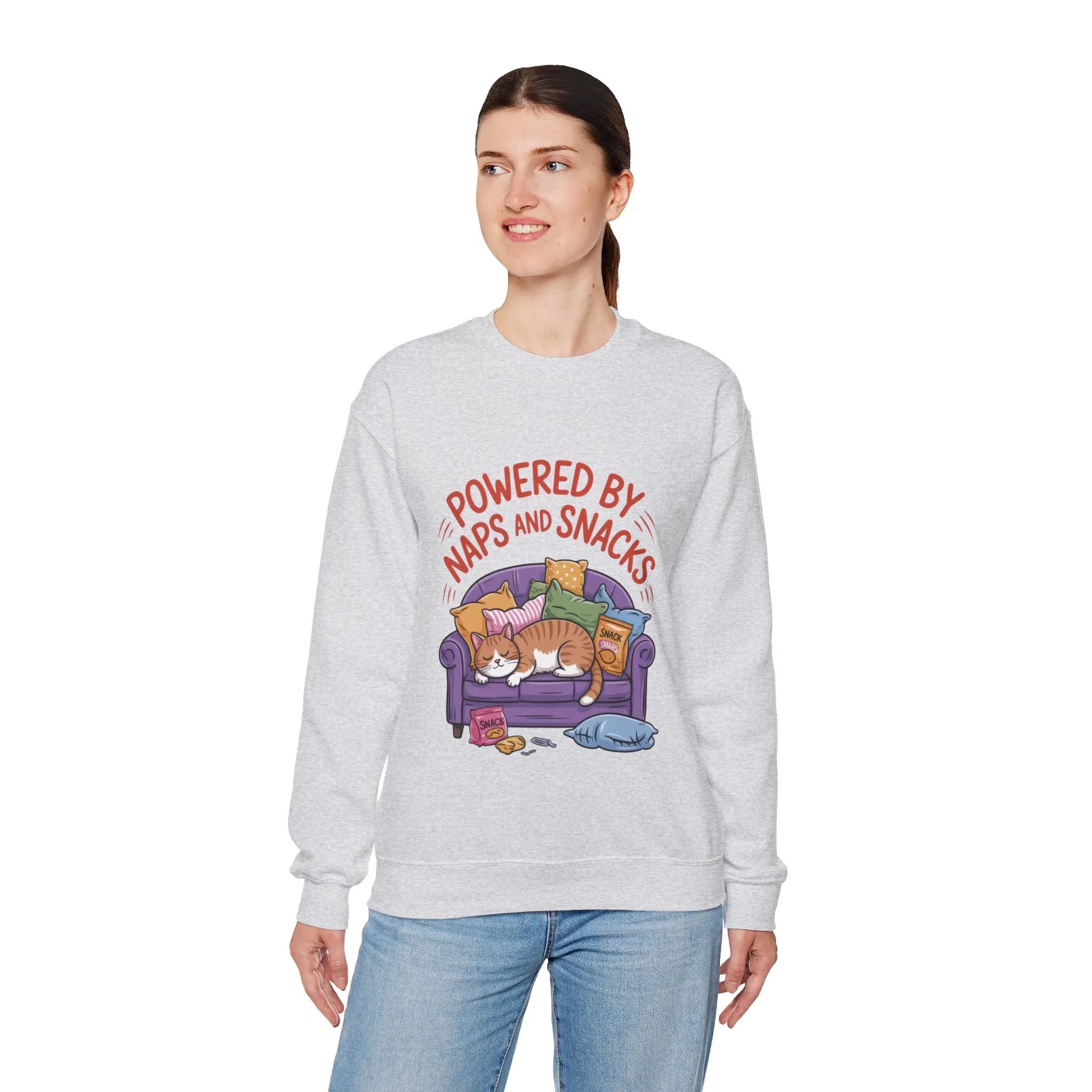 Powered by Naps and Snacks Sweatshirt, Cozy Lounge Crewneck, Gifts for Cat Lovers, Funny Cat Sweatshirt, Casual Everyday Wear - Image 30