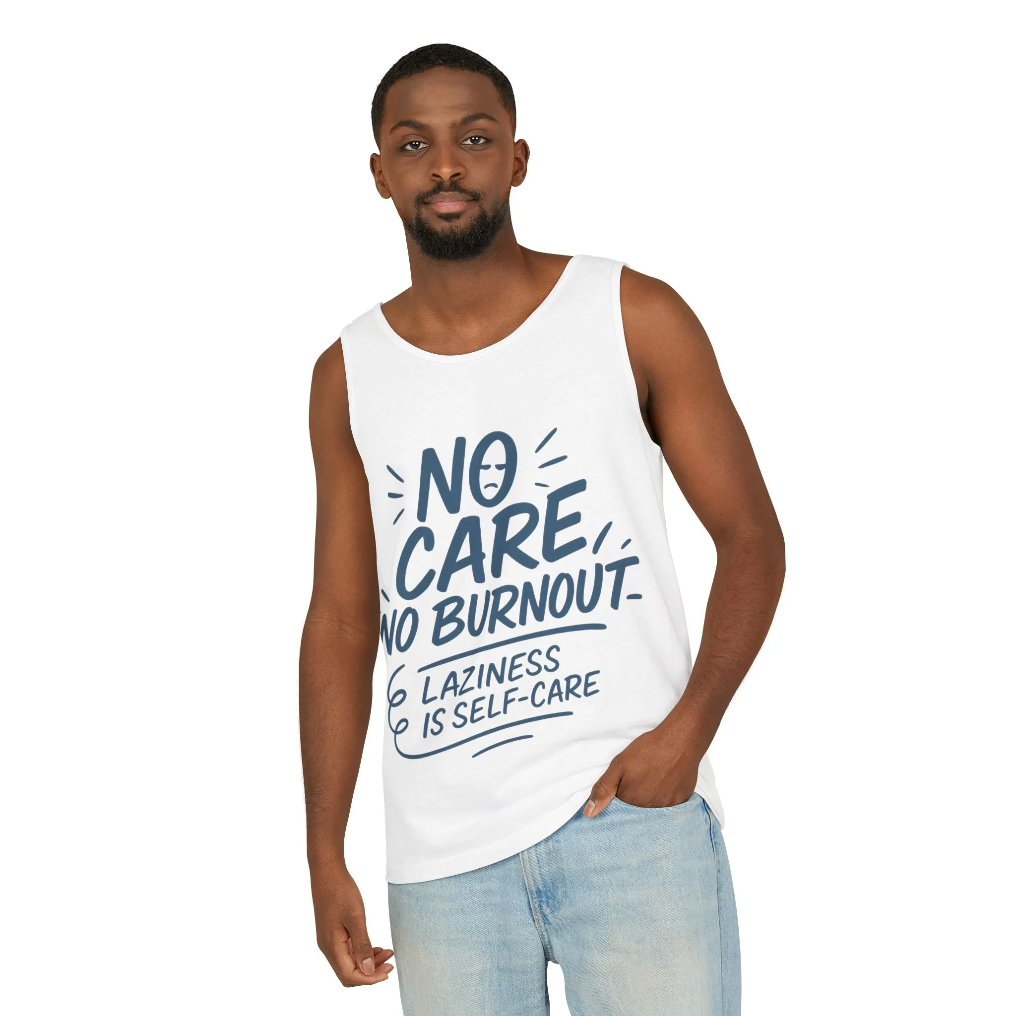 Mens Lazy Life Tank Top, No Care No Burnout Funny Quote, Workout Gym Sleeveless Shirt, Humor Gift for Him, Gift for Mental Health Awareness - Image 5