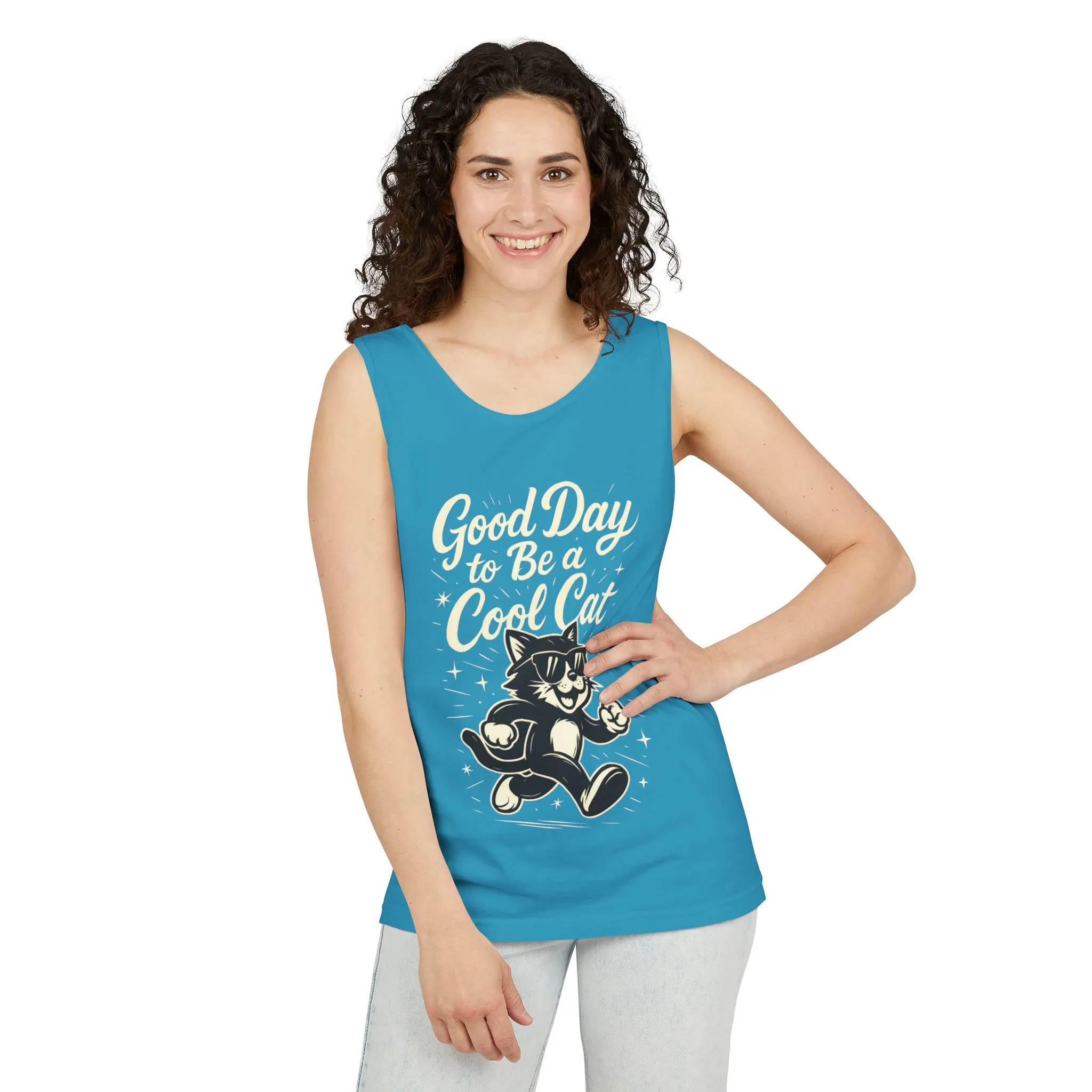 Cool Cat Womens Tank Top - Good Day to Be a Cool Cat Retro Kitty Sleeveless Shirt - Funny Summer Top, Gift for Cat Lovers - Image 6