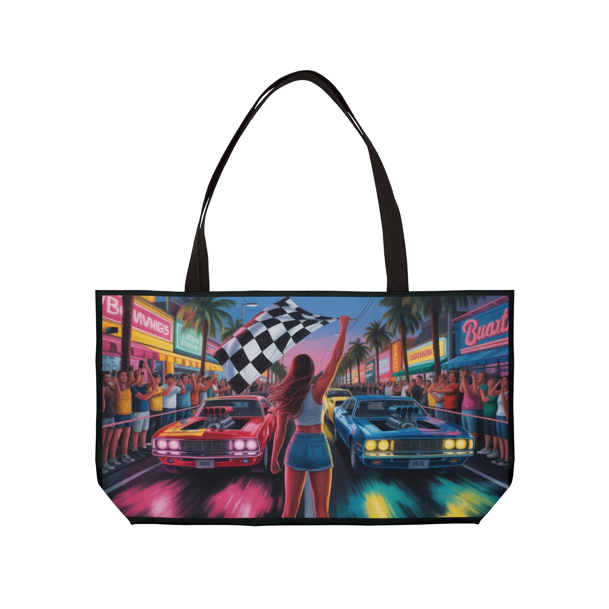 Vintage Race Night Weekender Tote Bag, Travel Bag, Beach Bag, Shopping Tote, Gift for Car Lovers