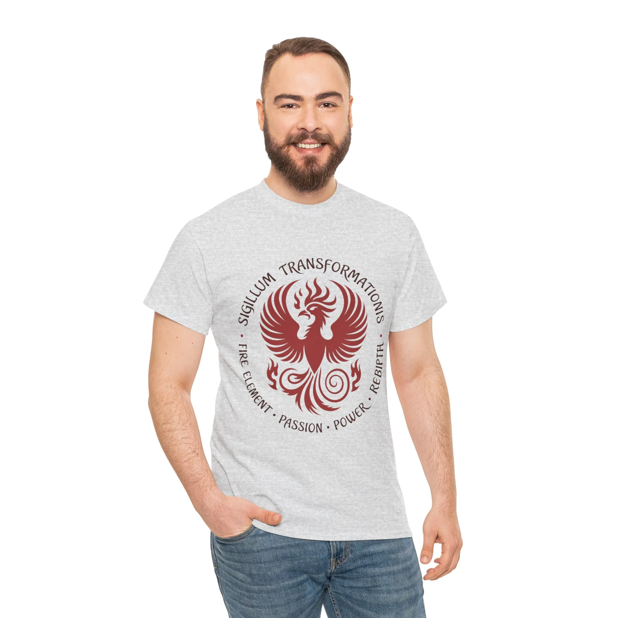 Phoenix Fire Element T-Shirt, Sigillum Transformationis Seal, Passion Power Rebirth Totem, Phoenix Symbol Unisex Tee, Spiritual Tee - Image 4