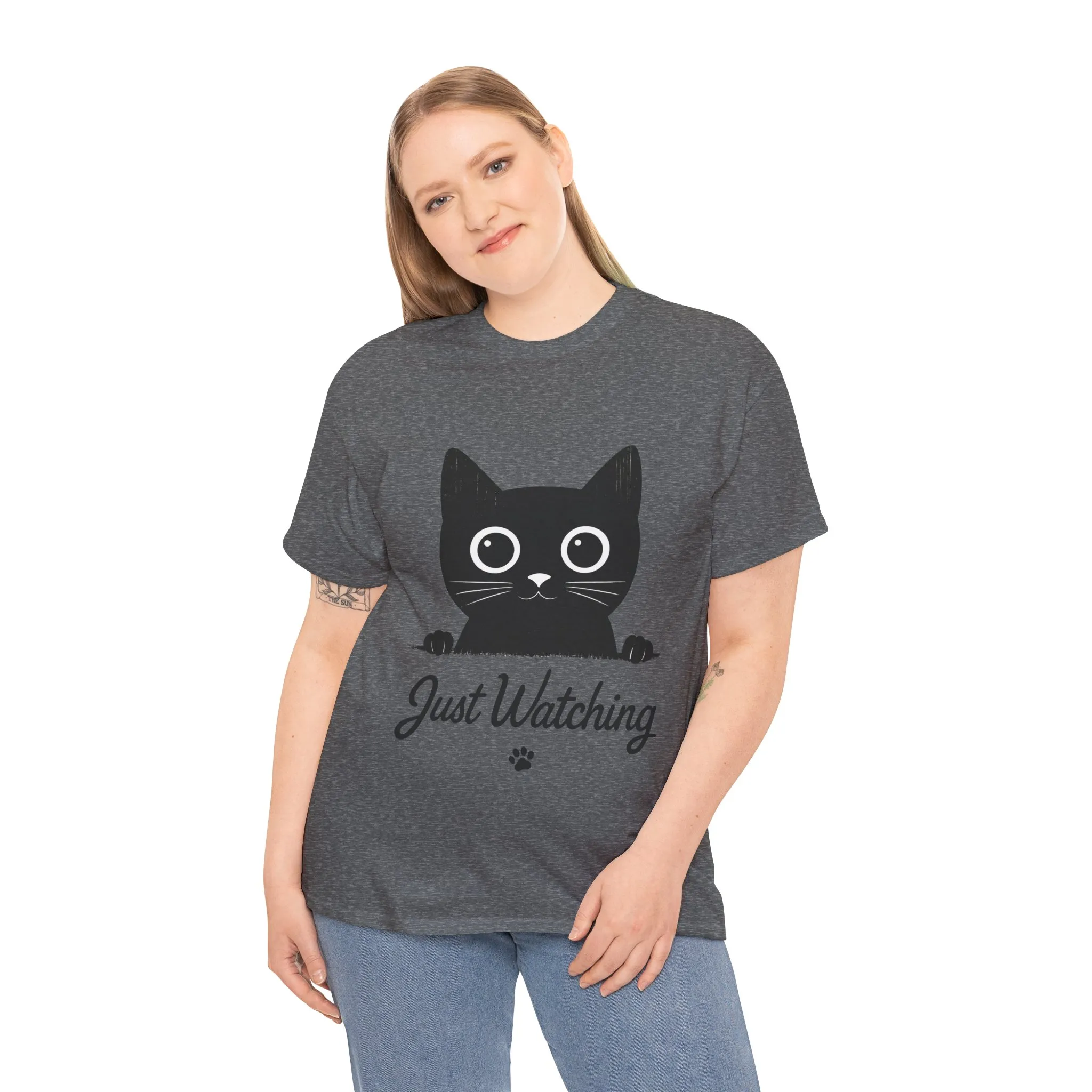 Cute Black Cat Shirt for Women - Just Watching Minimalist Kitty Tee - Funny Cat Lover Gift, Funny Pet Lover Gift, Animal Lover Tee - Image 9
