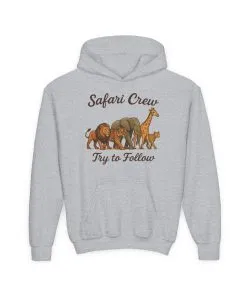 Safari Crew Youth Hoodie, Lion Tiger Elephant Giraffe Sweatshirt, Cool Safari Animal Graphic, Nature Explorer Gift, Youth Hoodie