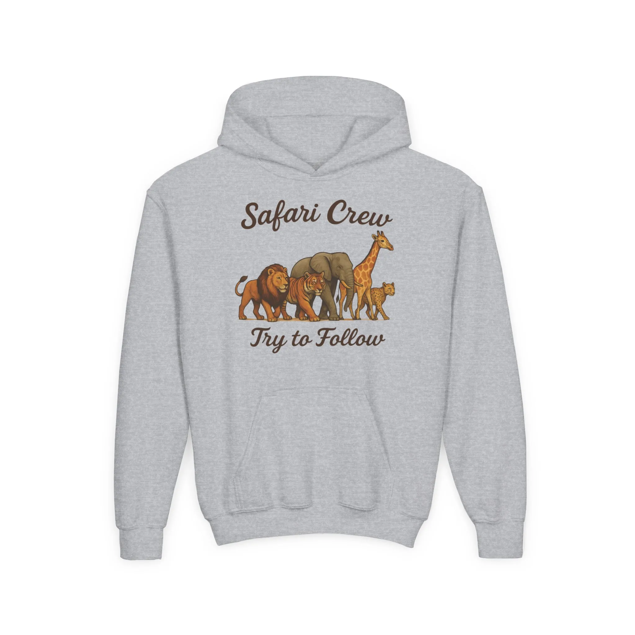 Safari Crew Youth Hoodie, Lion Tiger Elephant Giraffe Sweatshirt, Cool Safari Animal Graphic, Nature Explorer Gift, Youth Hoodie